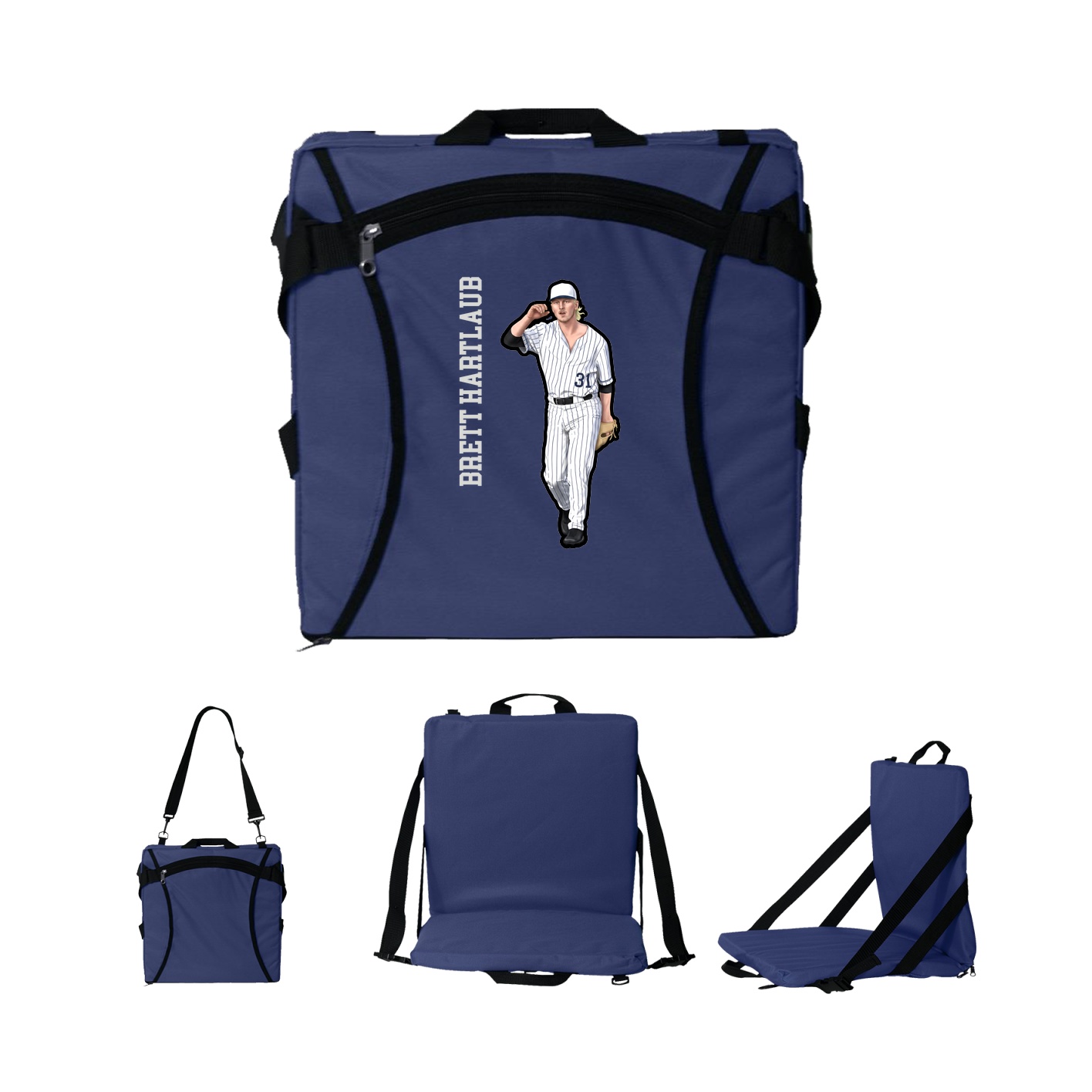Folding Stadium Seat — Name Vertical in Navy