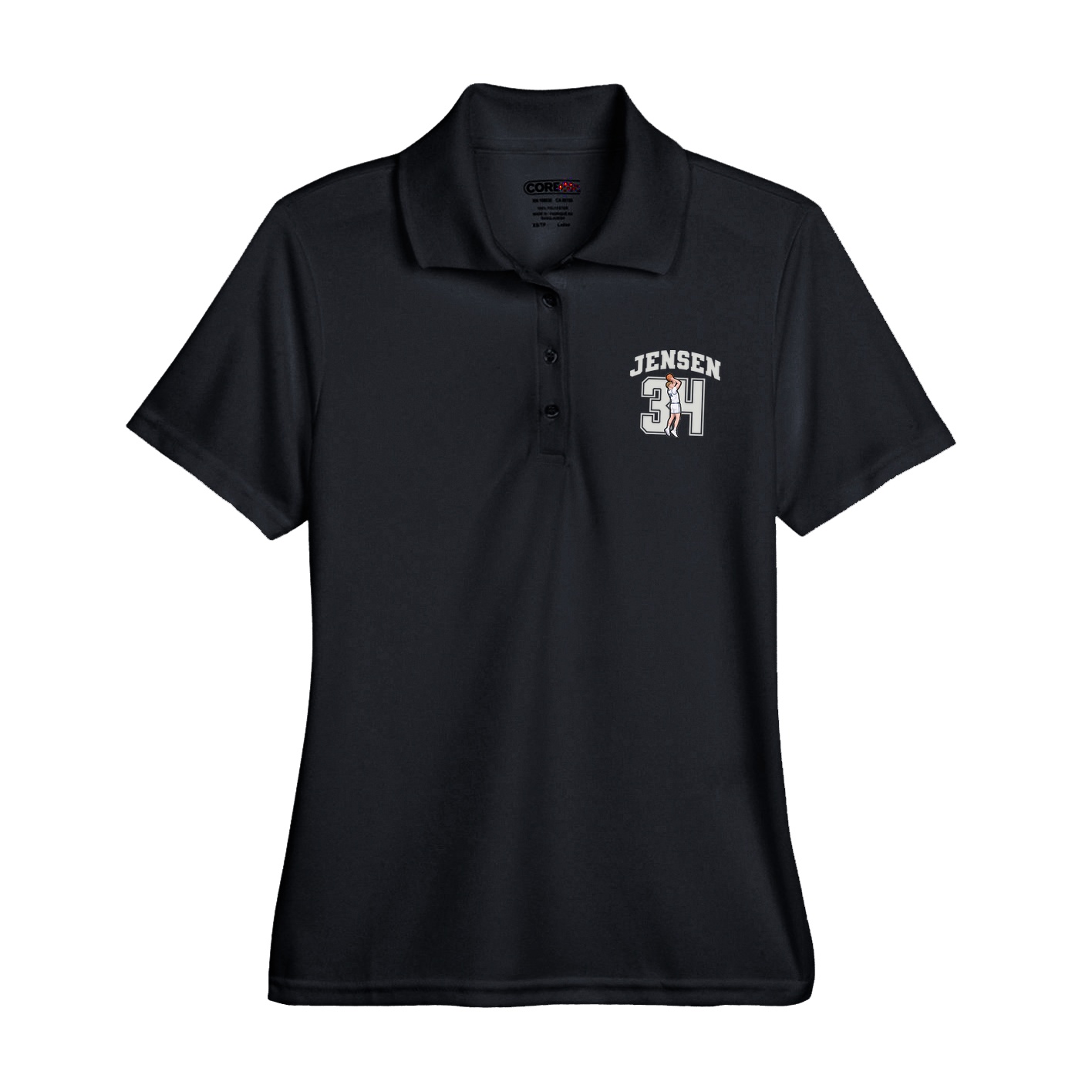 Womens Performance Polo — Number in Black