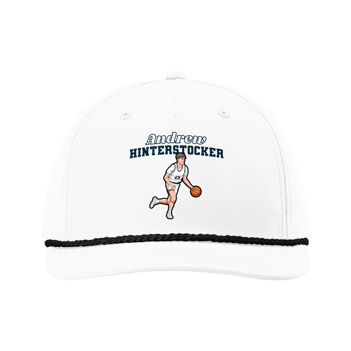 Five-Panel Classic Rope Cap — Name Arch in White