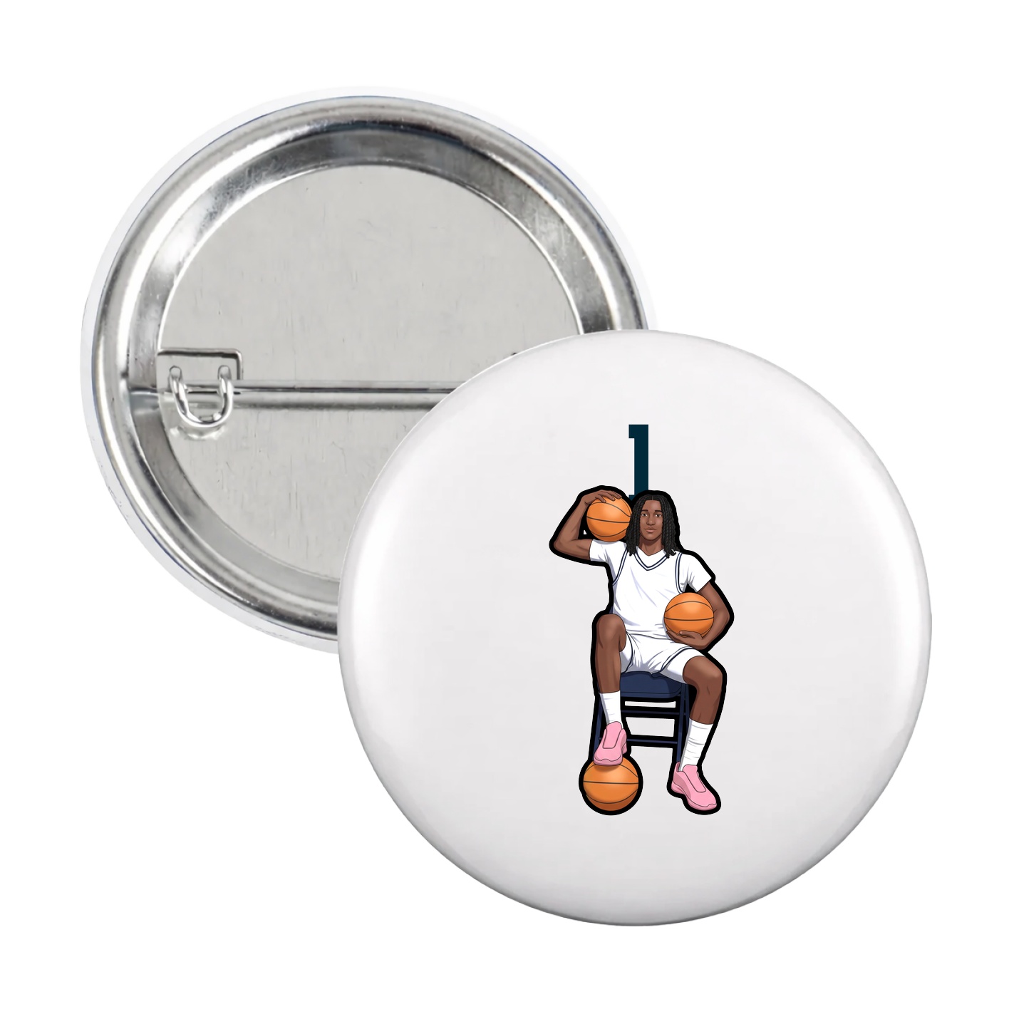 Game Day Button — Number Top in White