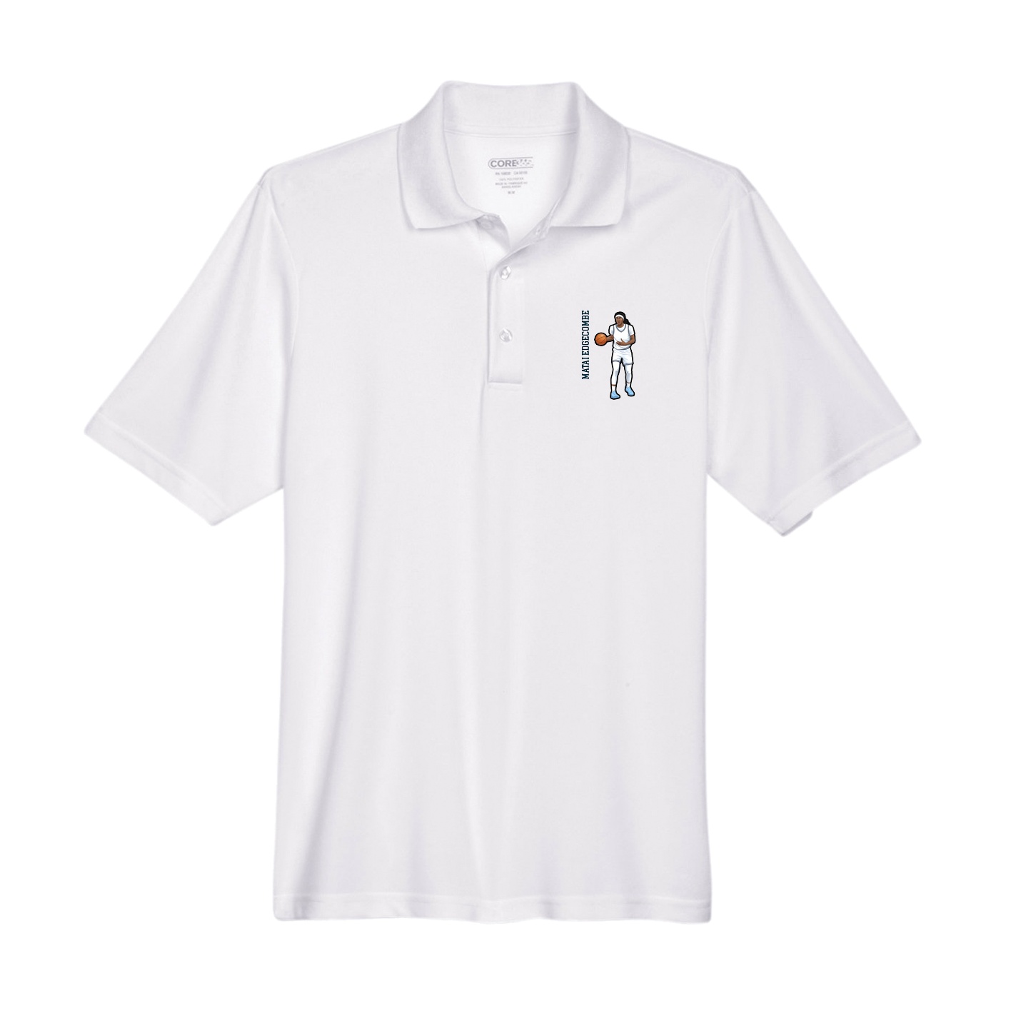 Performance Polo — Name Vertical in White