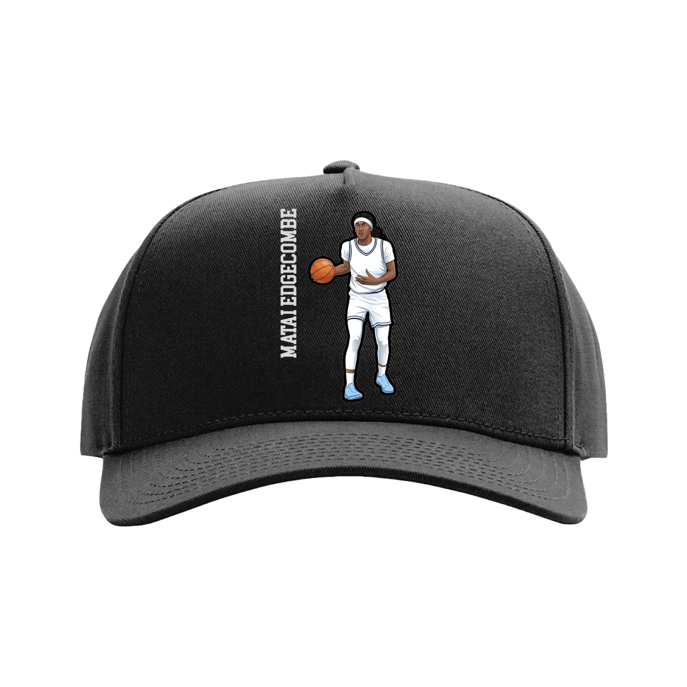 Full Fabric Five-Panel Champ Cap — Name Vertical in Black