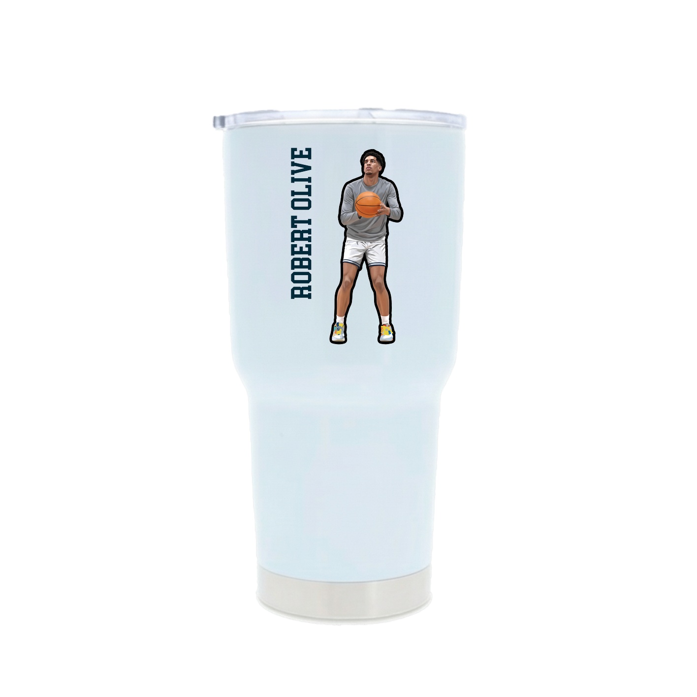 30oz Stainless Steel Tumbler — Name Vertical in White