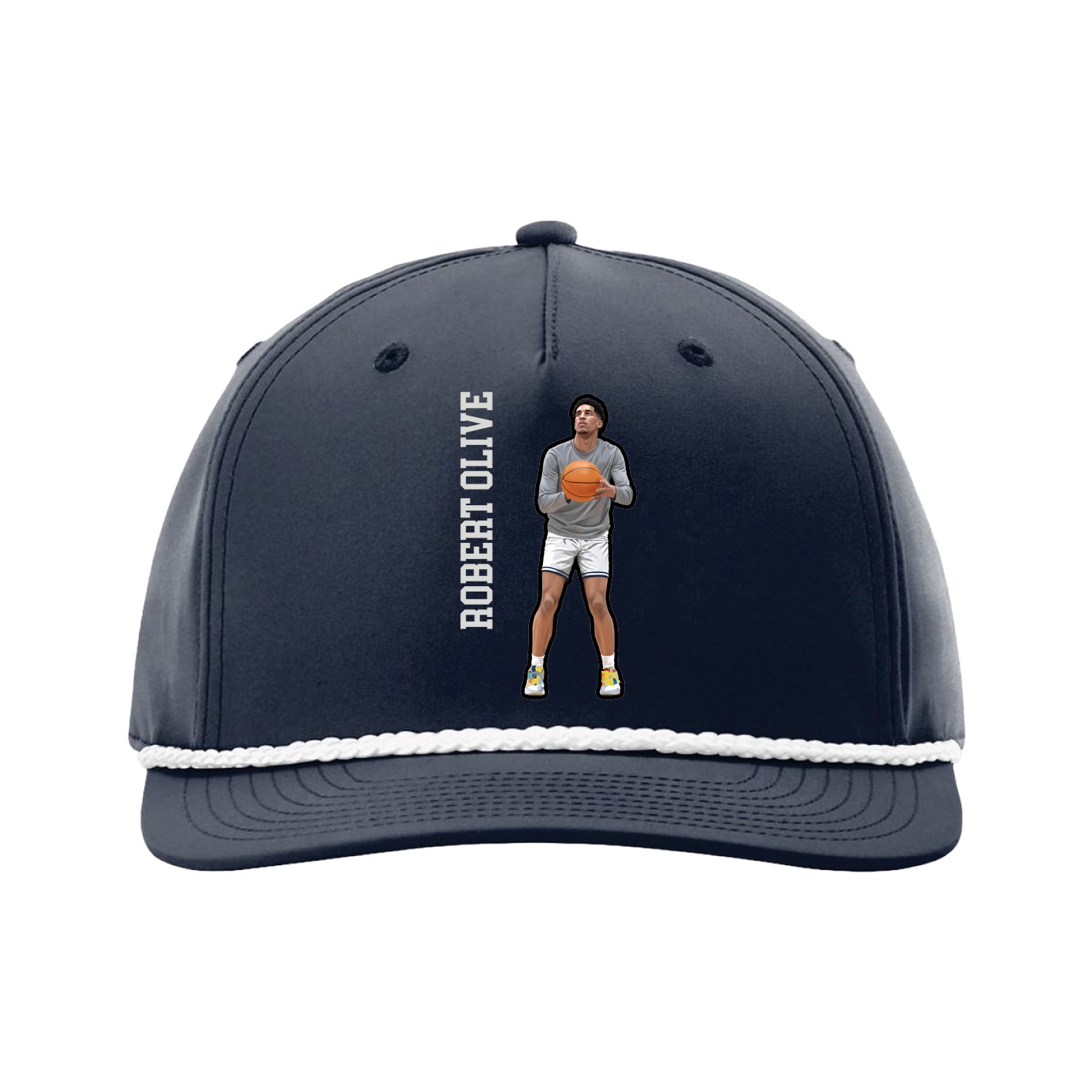 Five-Panel Classic Rope Cap — Name Vertical in Navy