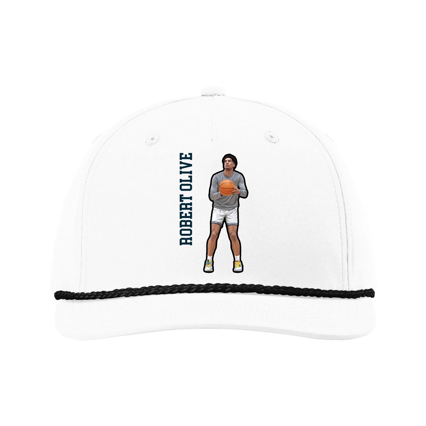 Five-Panel Classic Rope Cap — Name Vertical in White