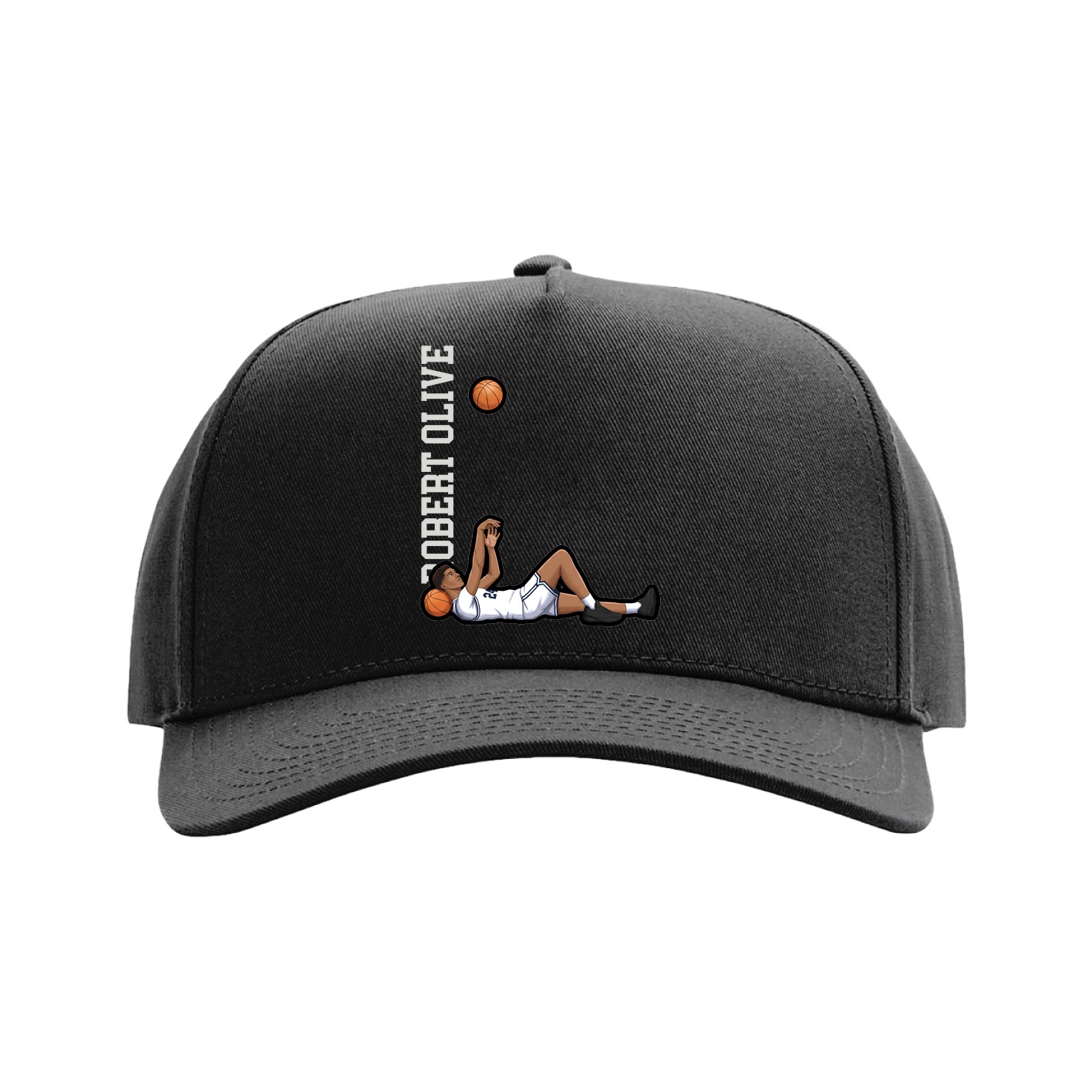 Full Fabric Five-Panel Champ Cap — Name Vertical in Black