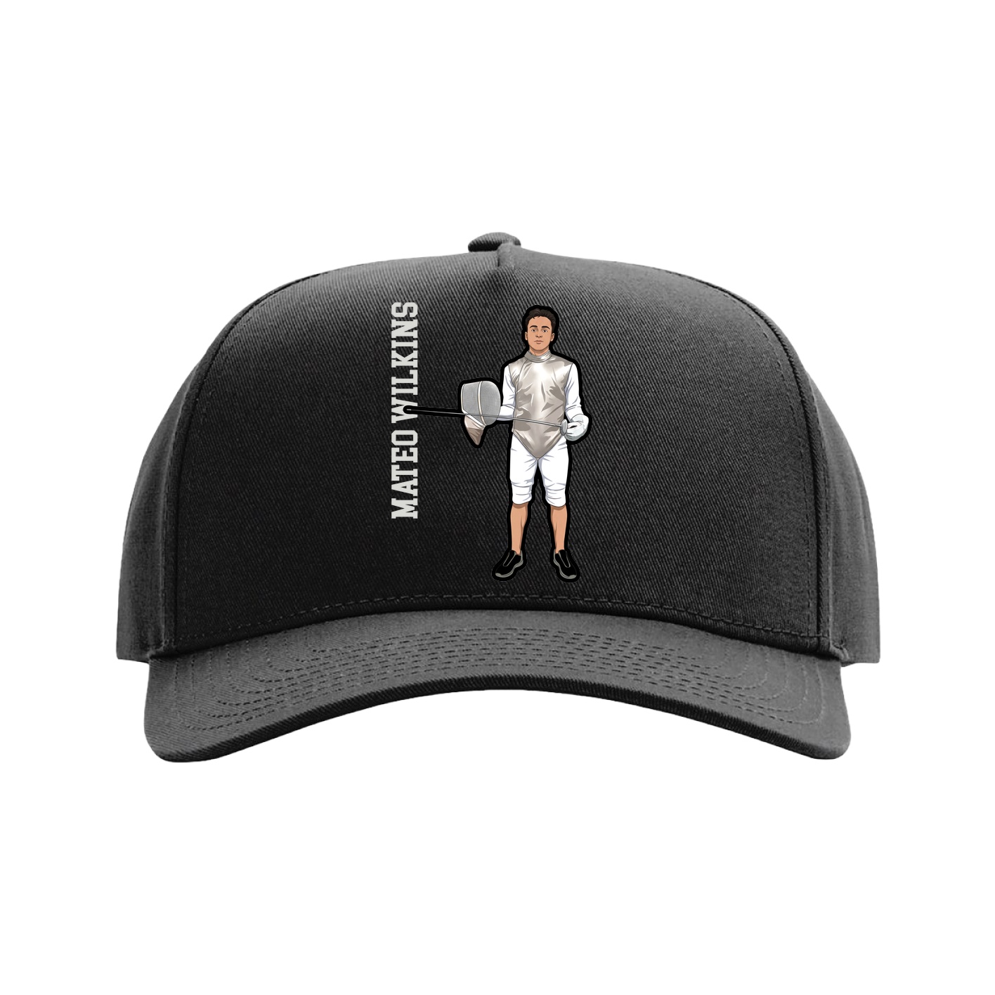 Full Fabric Five-Panel Champ Cap — Name Vertical in Black