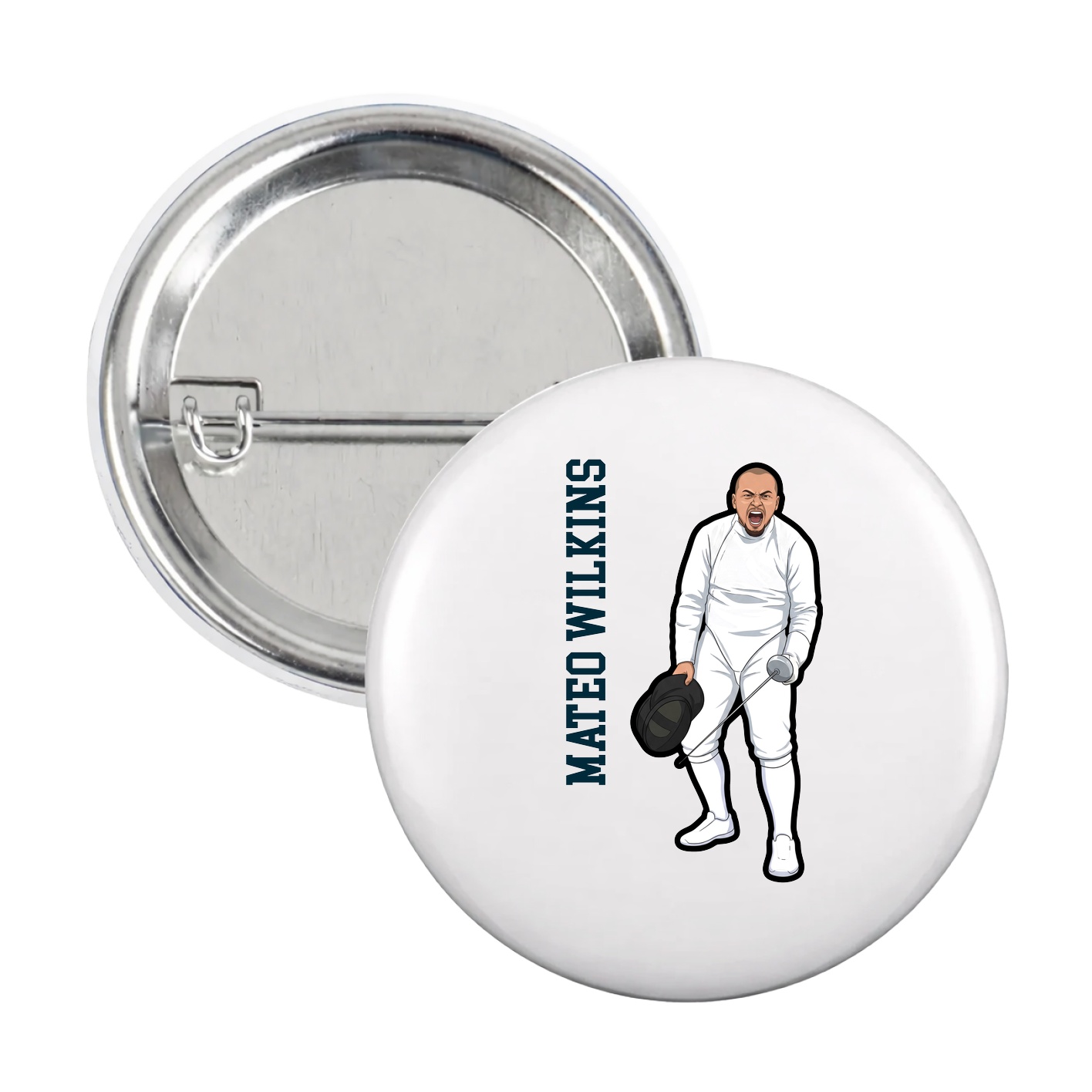Game Day Button — Name Vertical in White