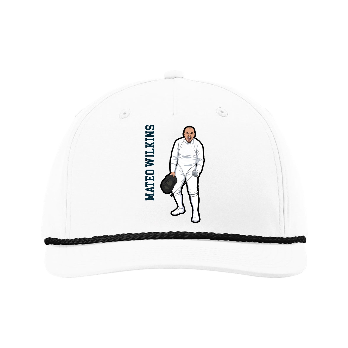 Five-Panel Classic Rope Cap — Name Vertical in White