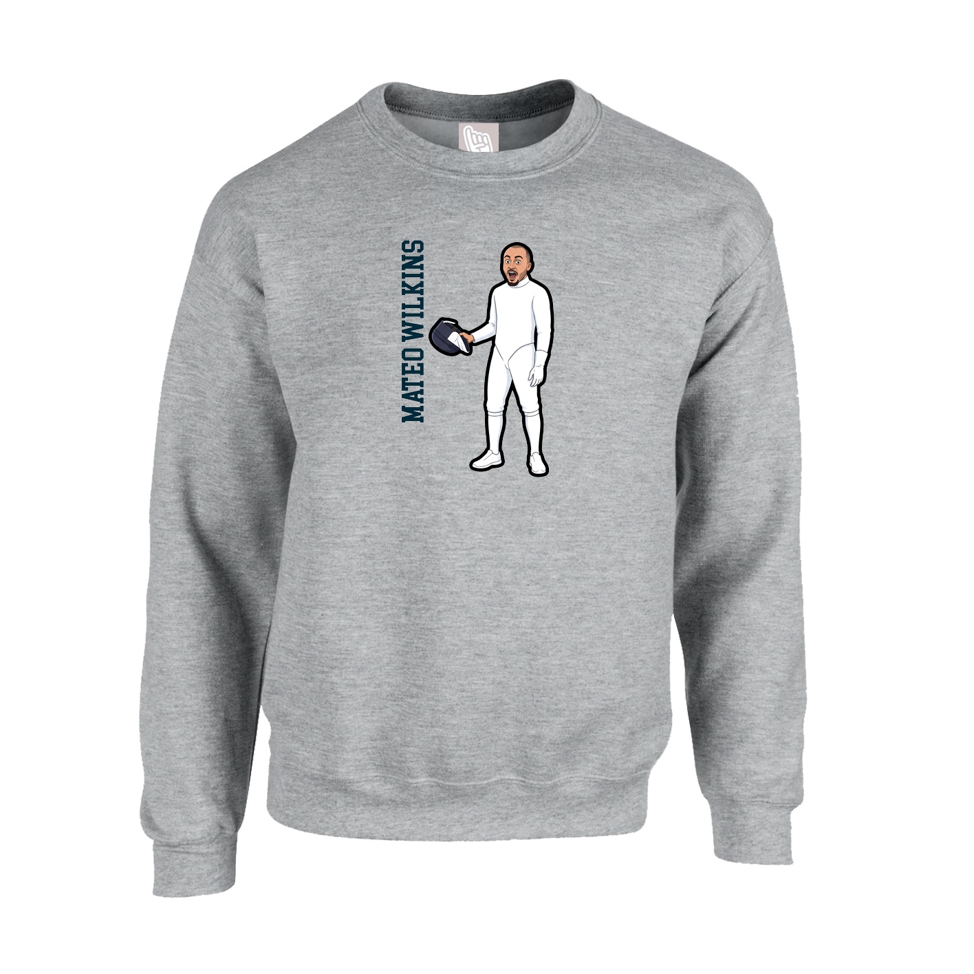 Fleece Crew — Name Vertical in Grey