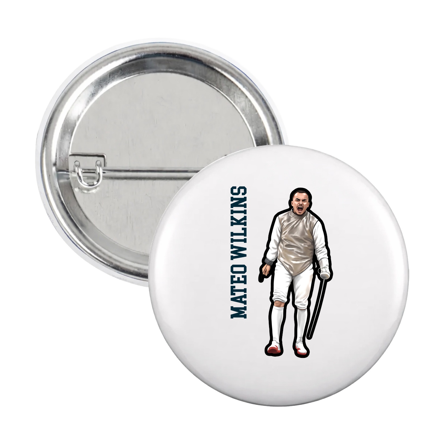 Game Day Button — Name Vertical in White