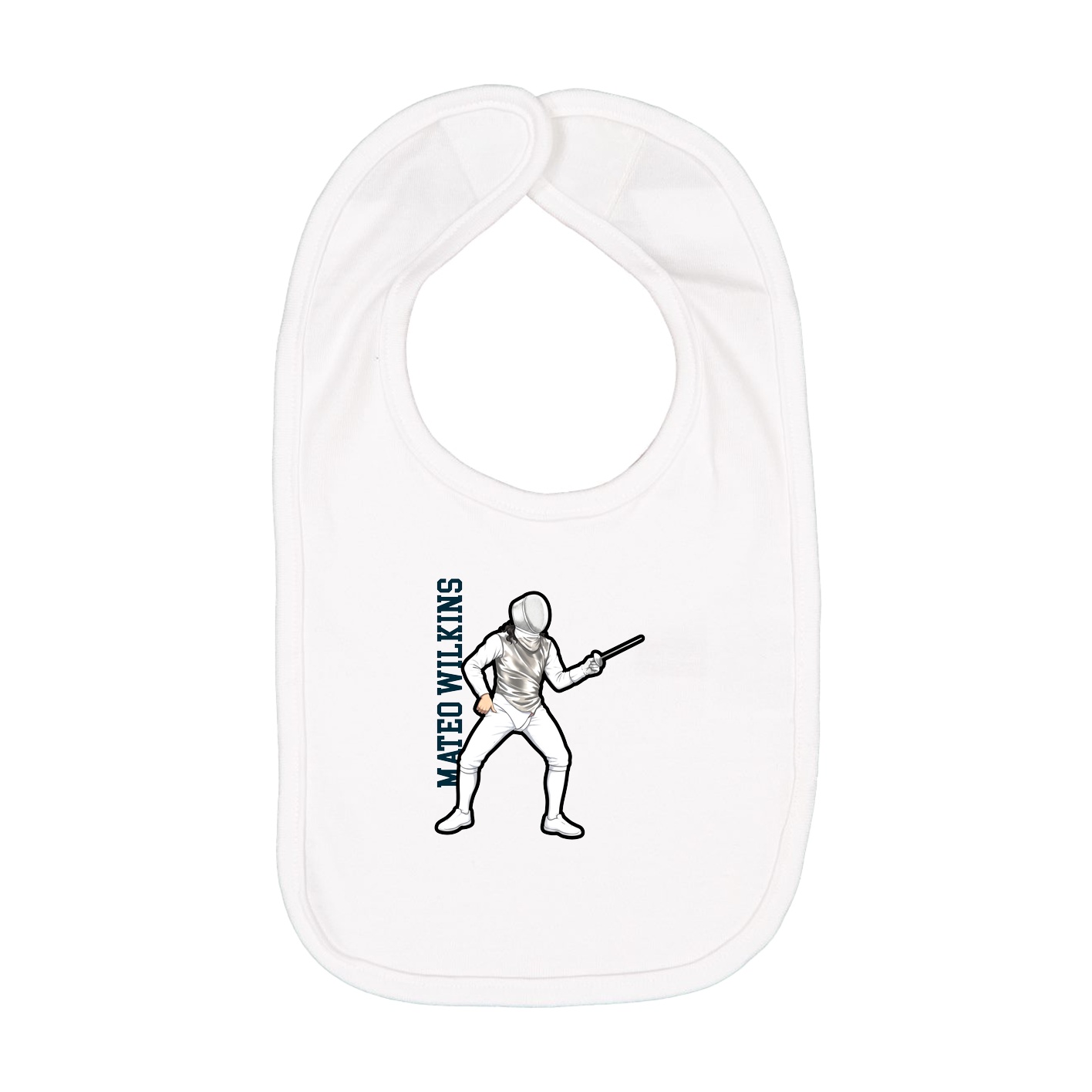 Infant Bib — Name Vertical in White
