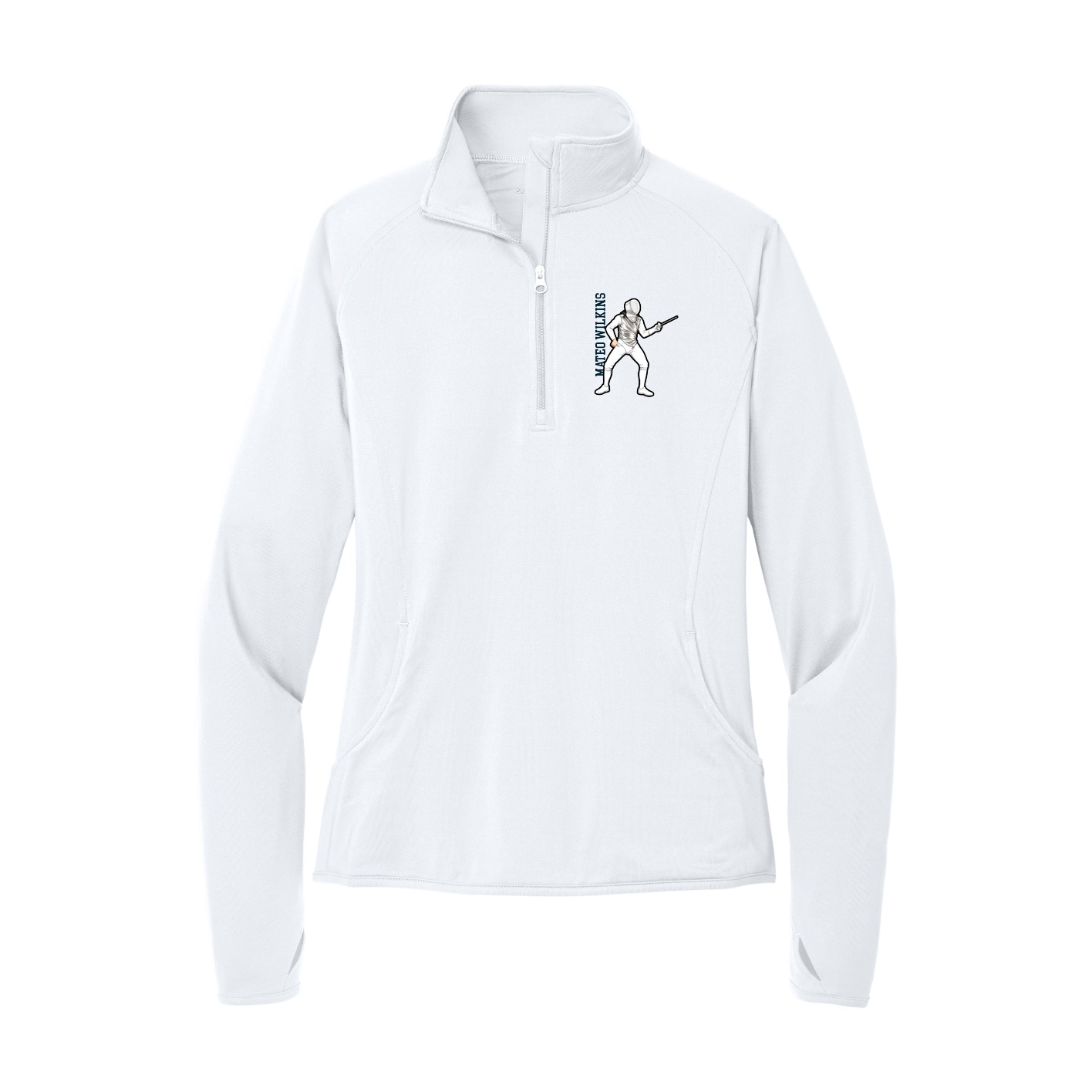 Women's Q-Zip Pullover — Name Vertical in White