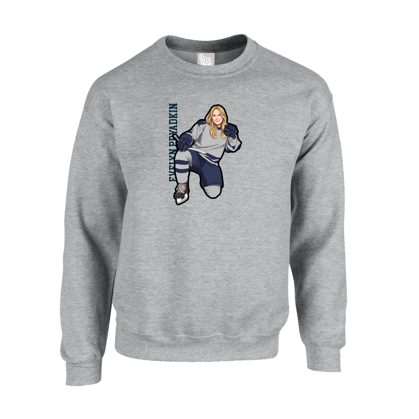 Fleece Crew — Name Vertical in Grey