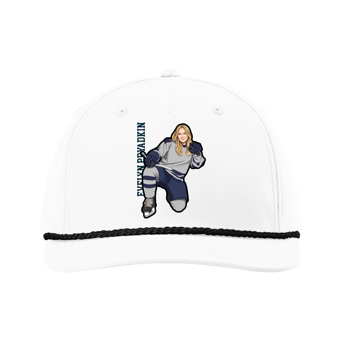 Five-Panel Classic Rope Cap — Name Vertical in White