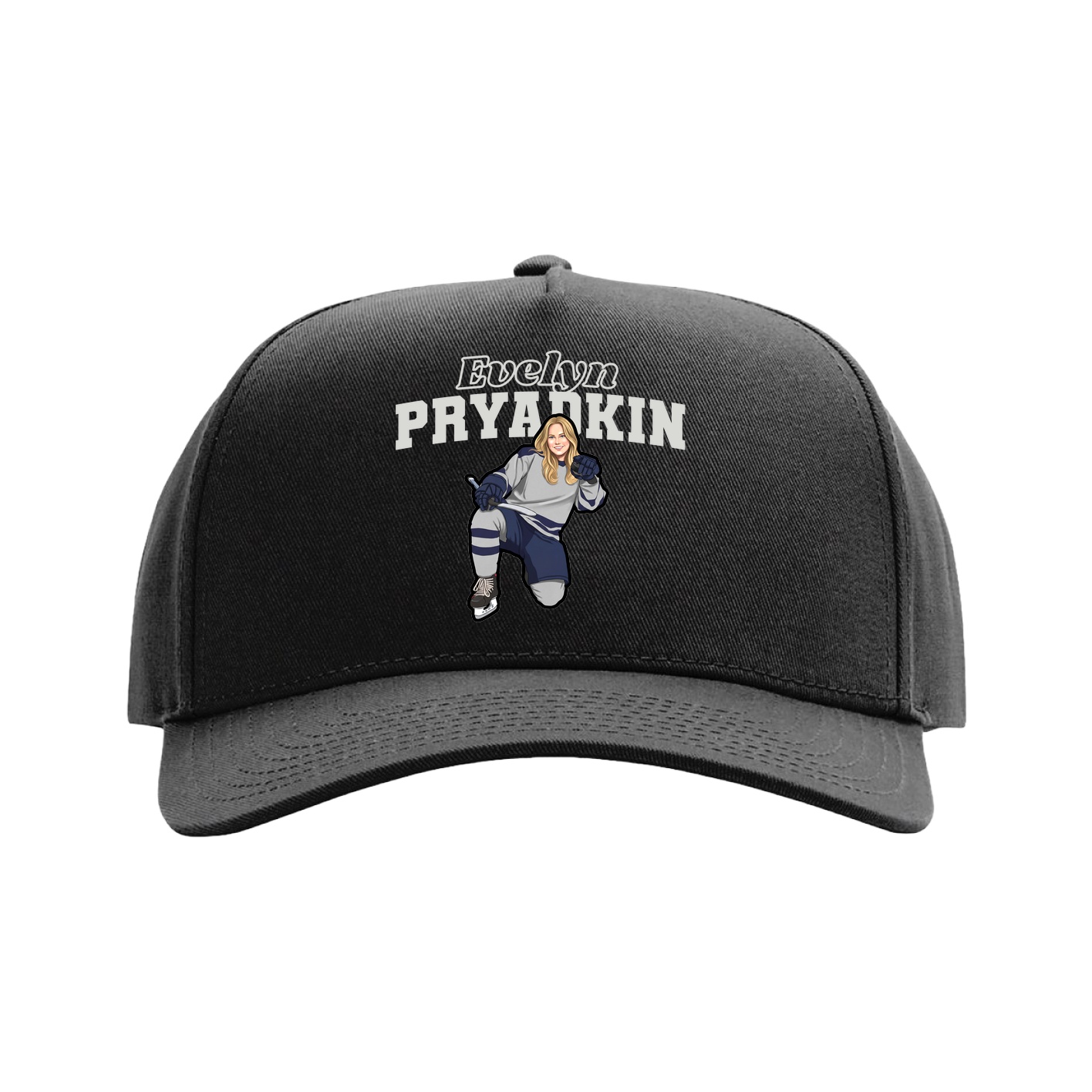 Full Fabric Five-Panel Champ Cap — Name Arch in Black