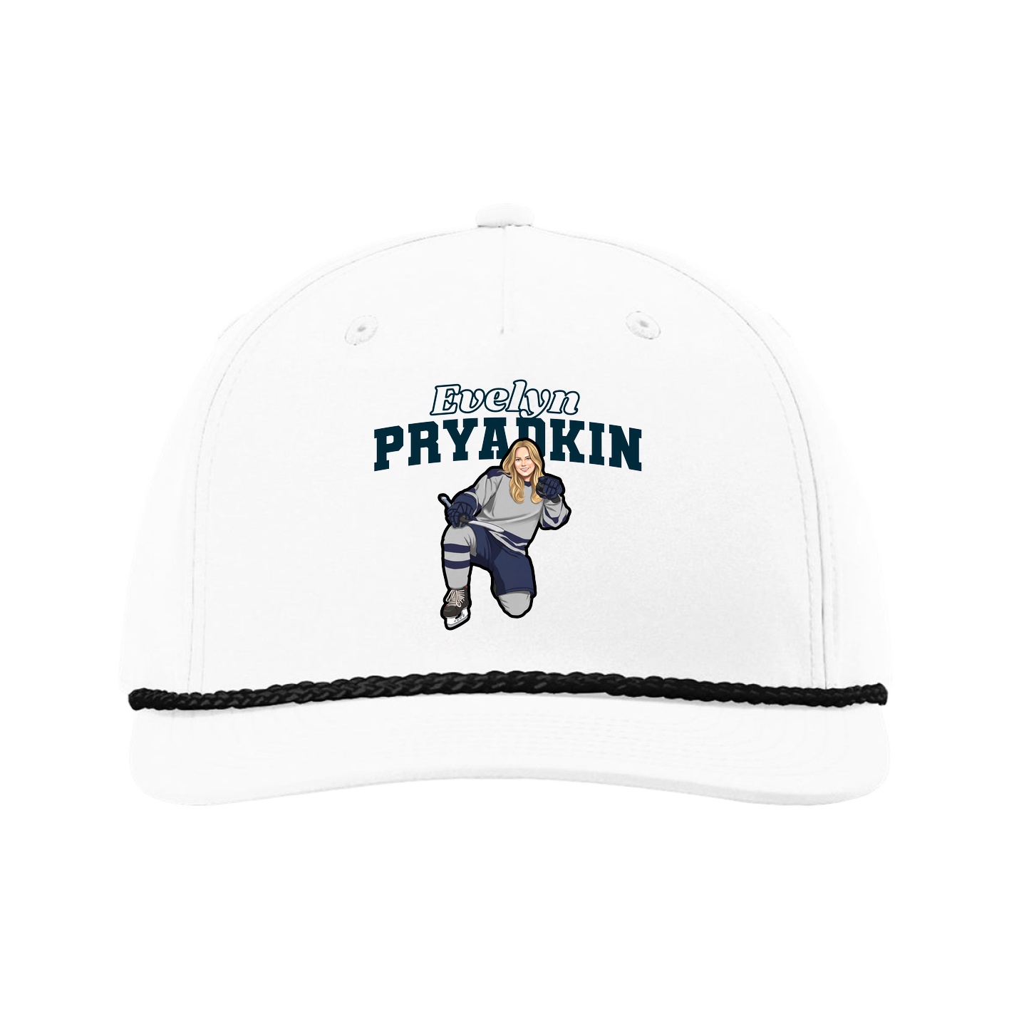Five-Panel Classic Rope Cap — Name Arch in White