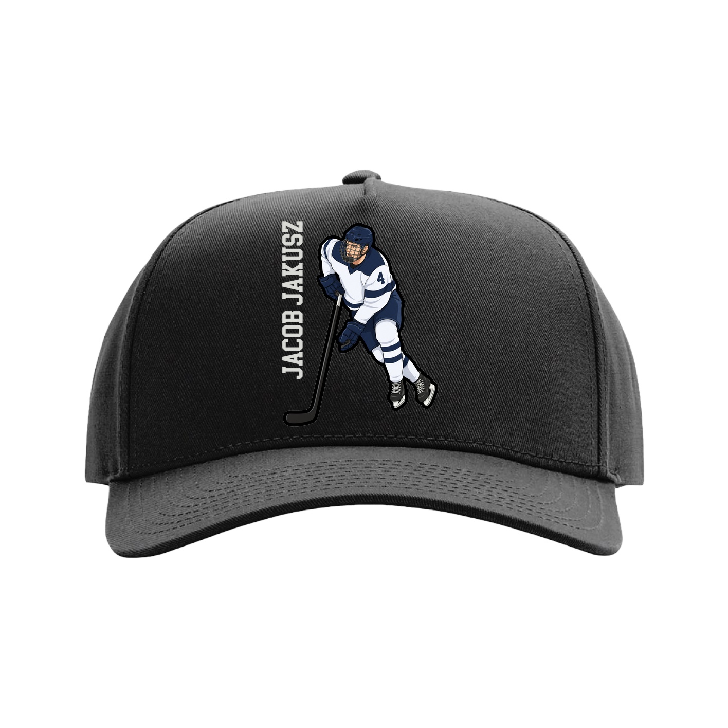 Full Fabric Five-Panel Champ Cap — Name Vertical in Black