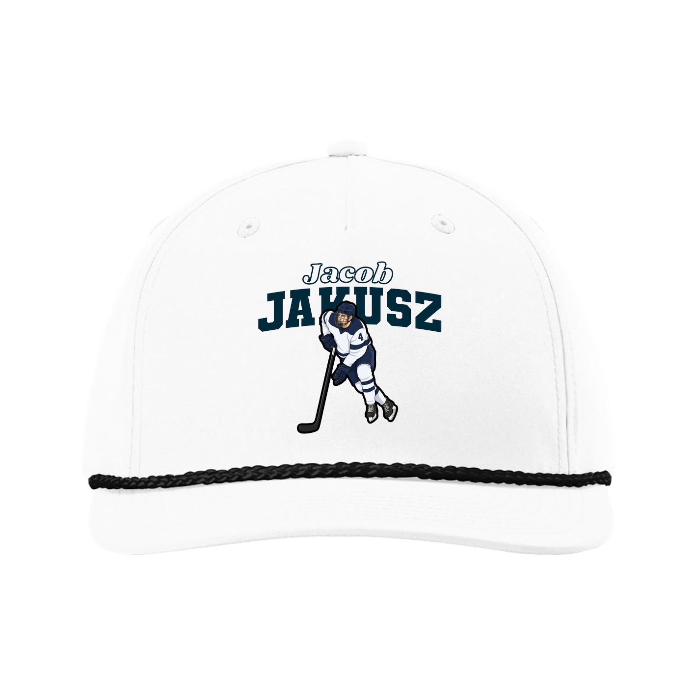 Five-Panel Classic Rope Cap — Name Arch in White