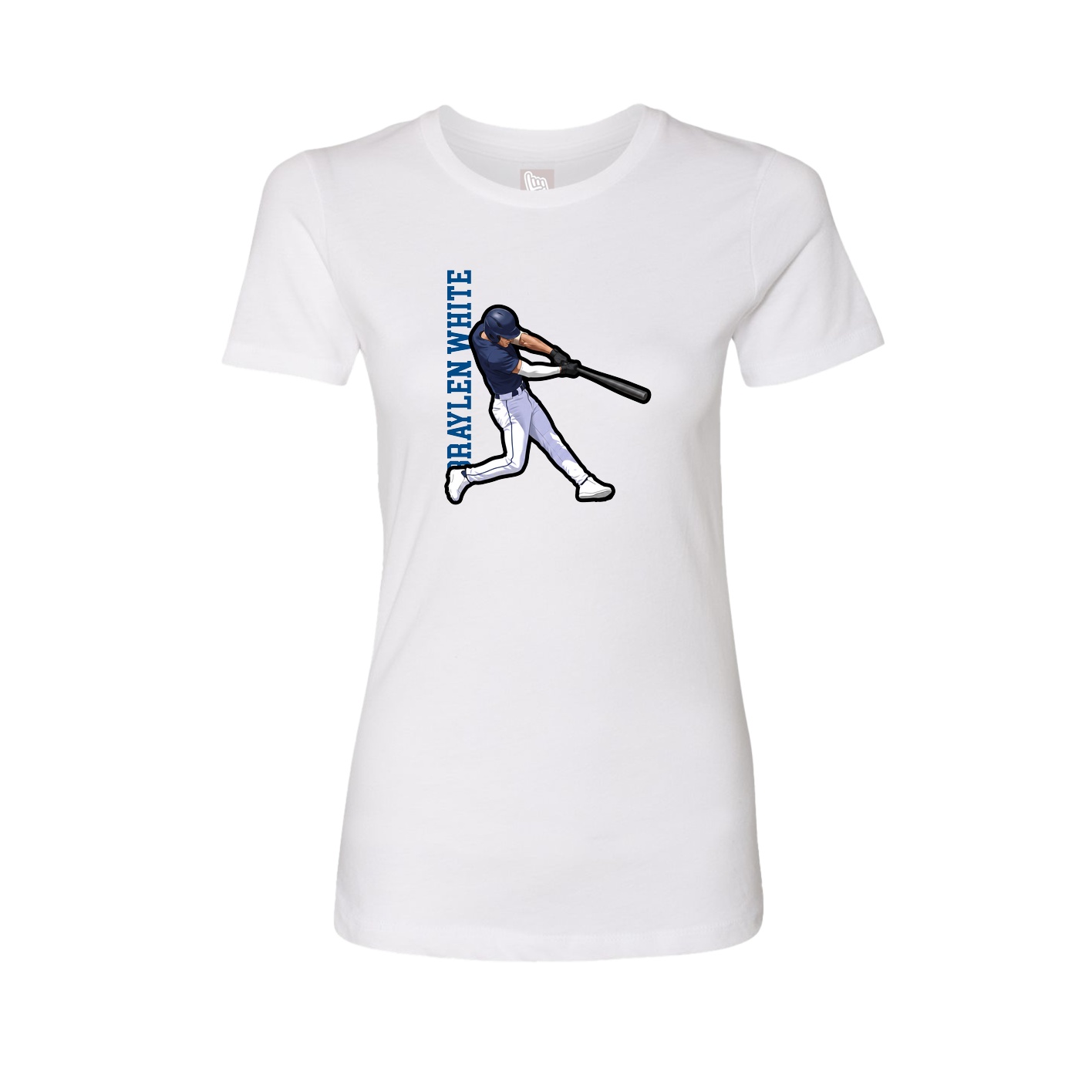 Fitted Women's Tee — Name Vertical in White