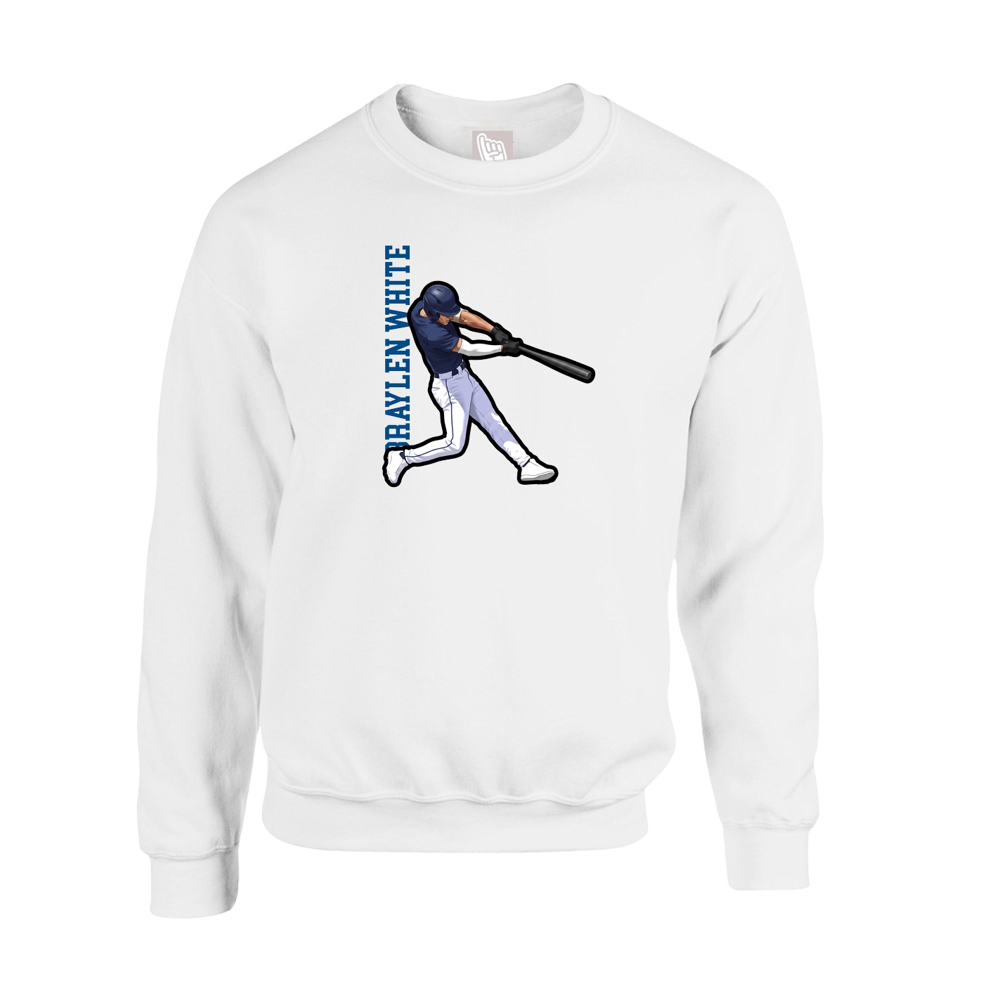 Fleece Crew — Name Vertical in White