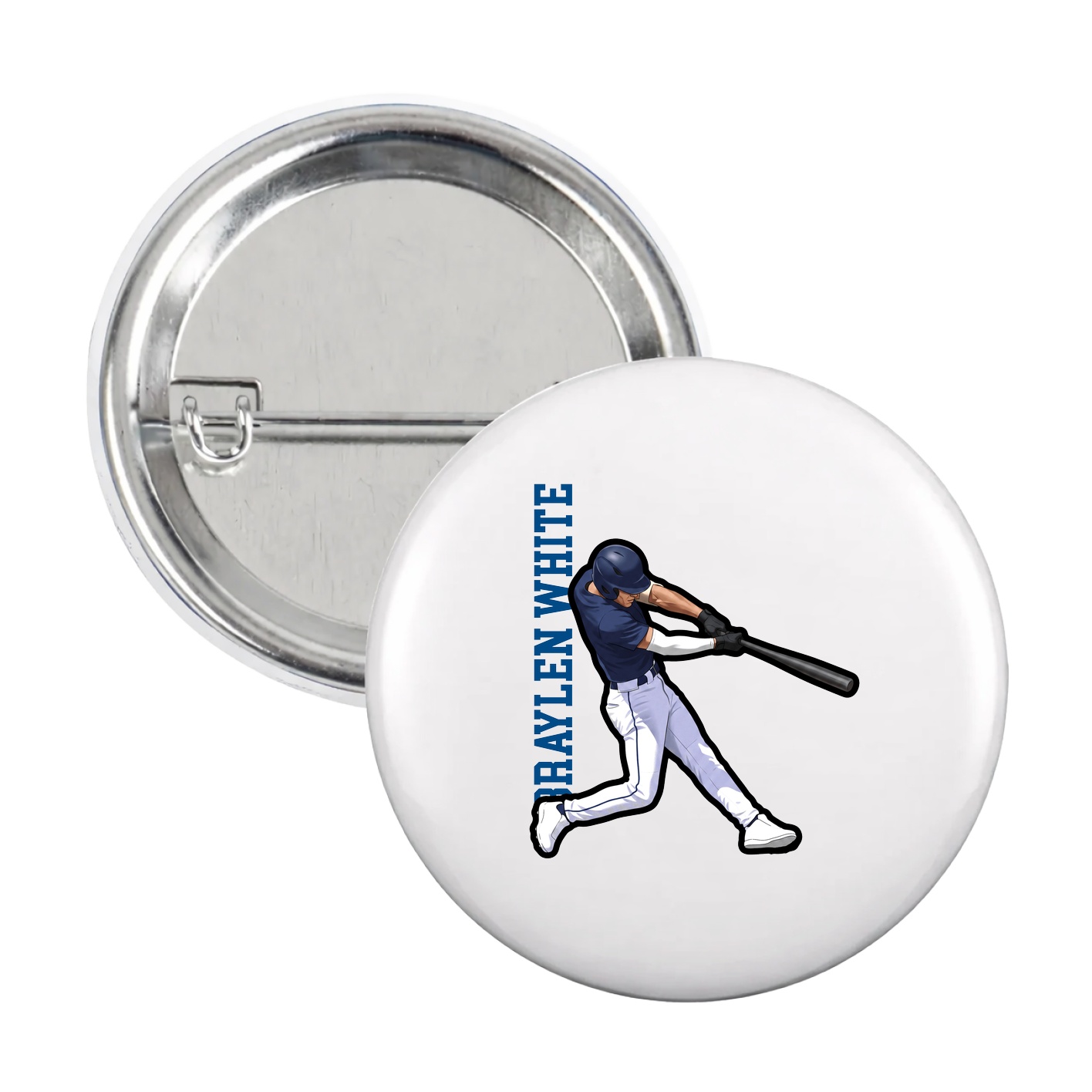 Game Day Button — Name Vertical in White