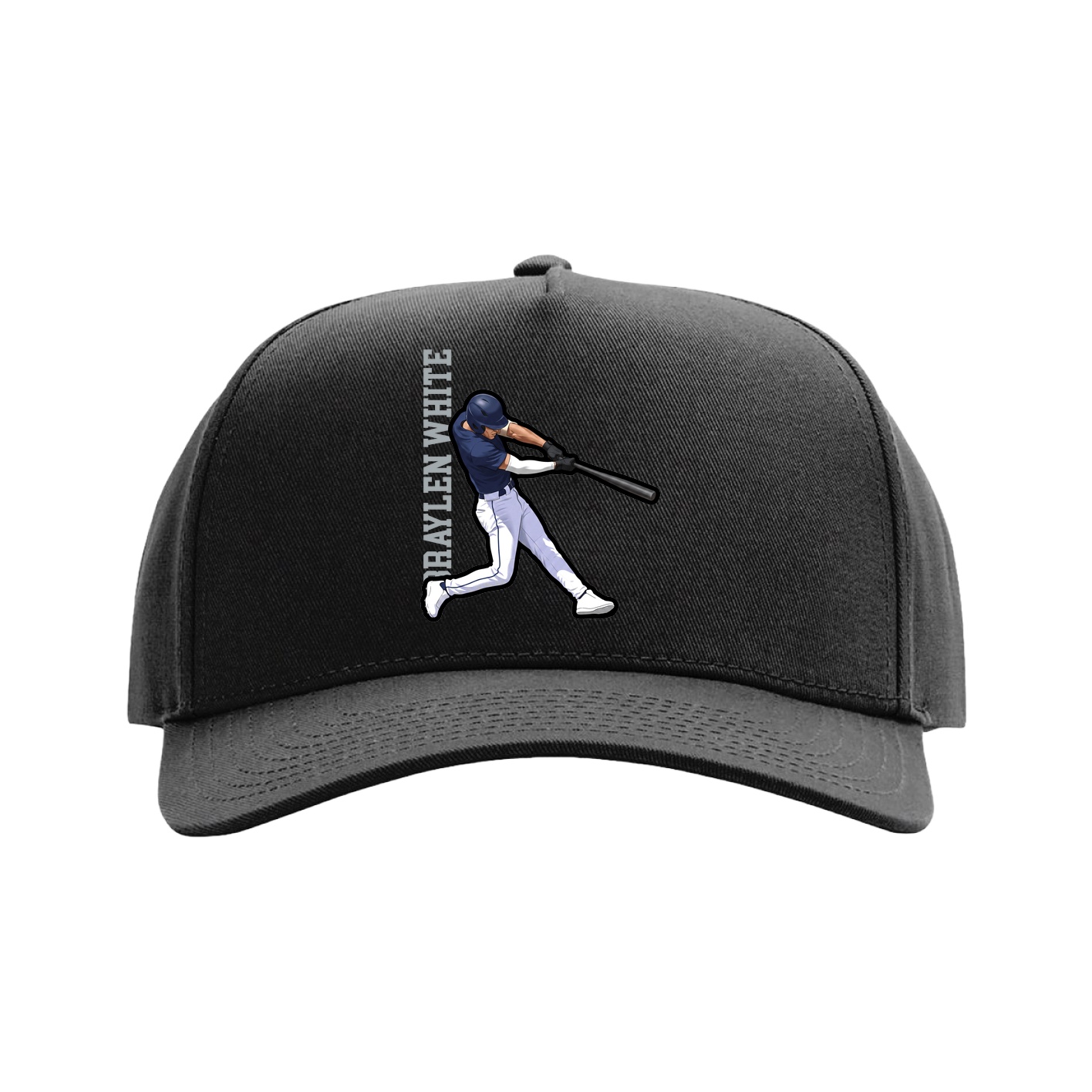 Full Fabric Five-Panel Champ Cap — Name Vertical in Black