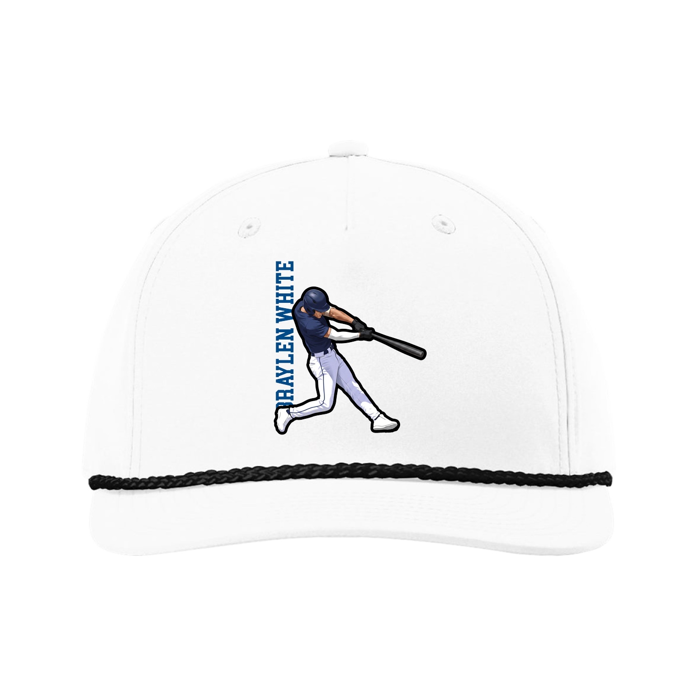 Five-Panel Classic Rope Cap — Name Vertical in White