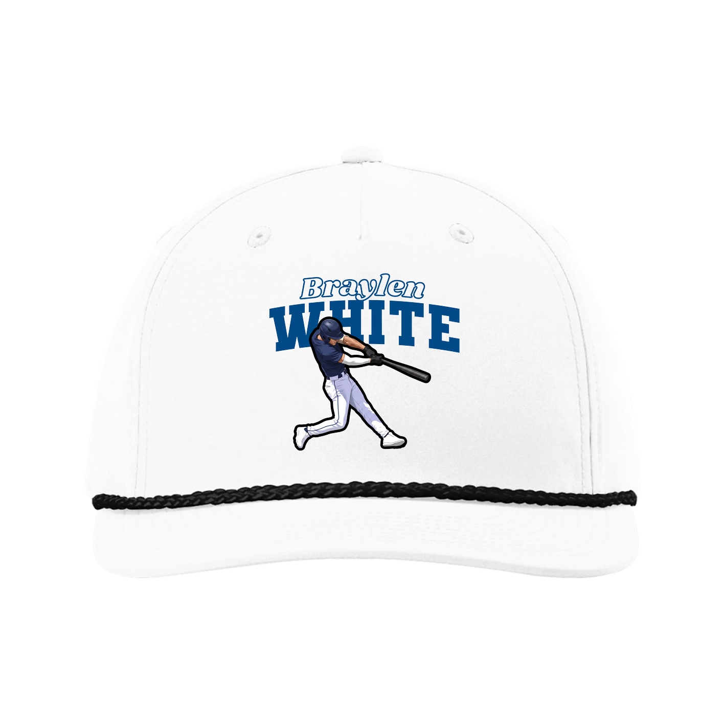 Five-Panel Classic Rope Cap — Name Arch in White