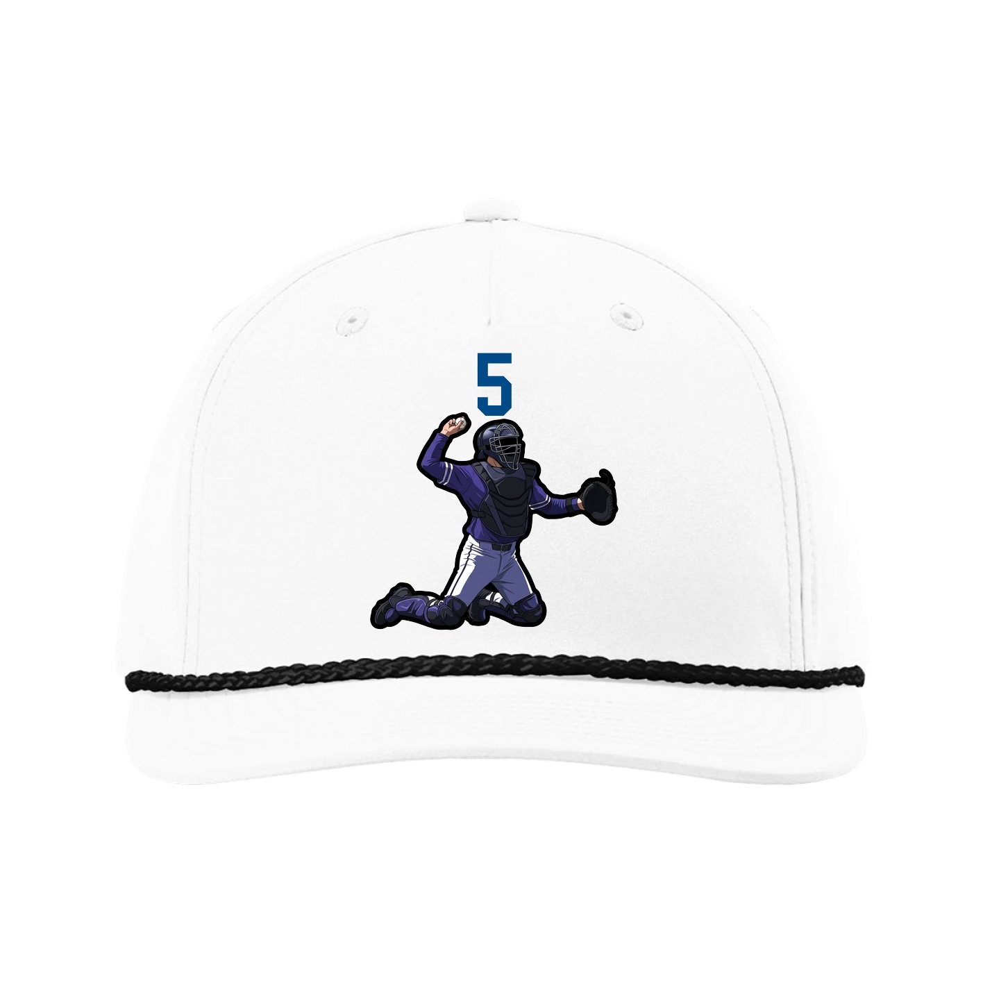 Five-Panel Classic Rope Cap — Number Top in White