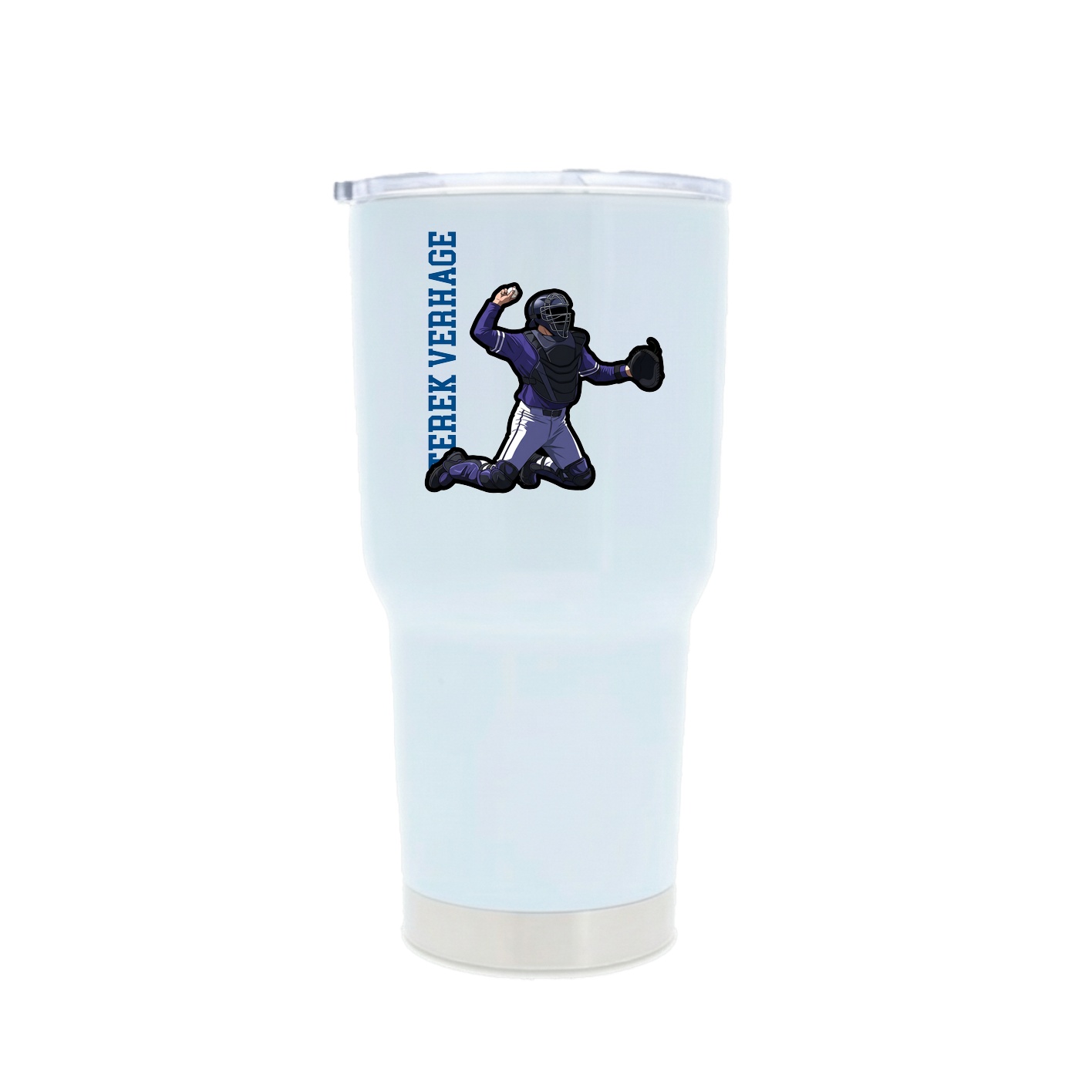 30oz Stainless Steel Tumbler — Name Vertical in White