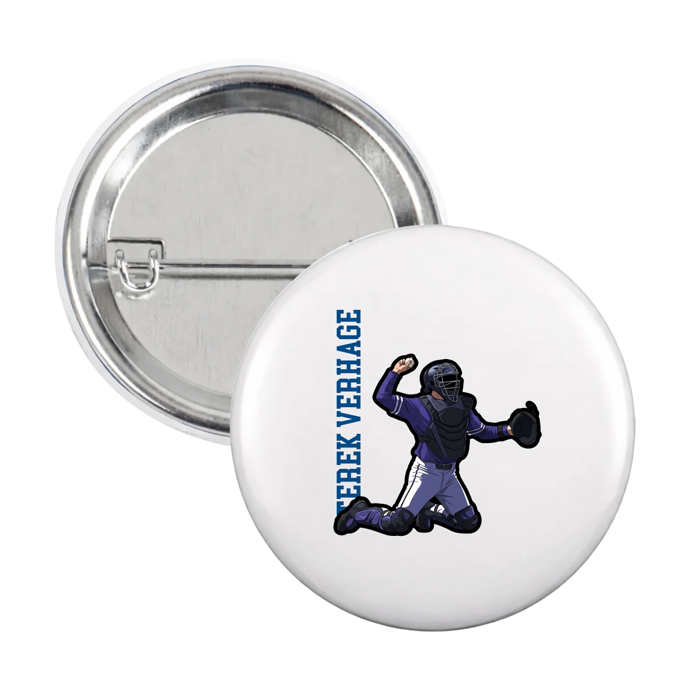 Game Day Button — Name Vertical in White