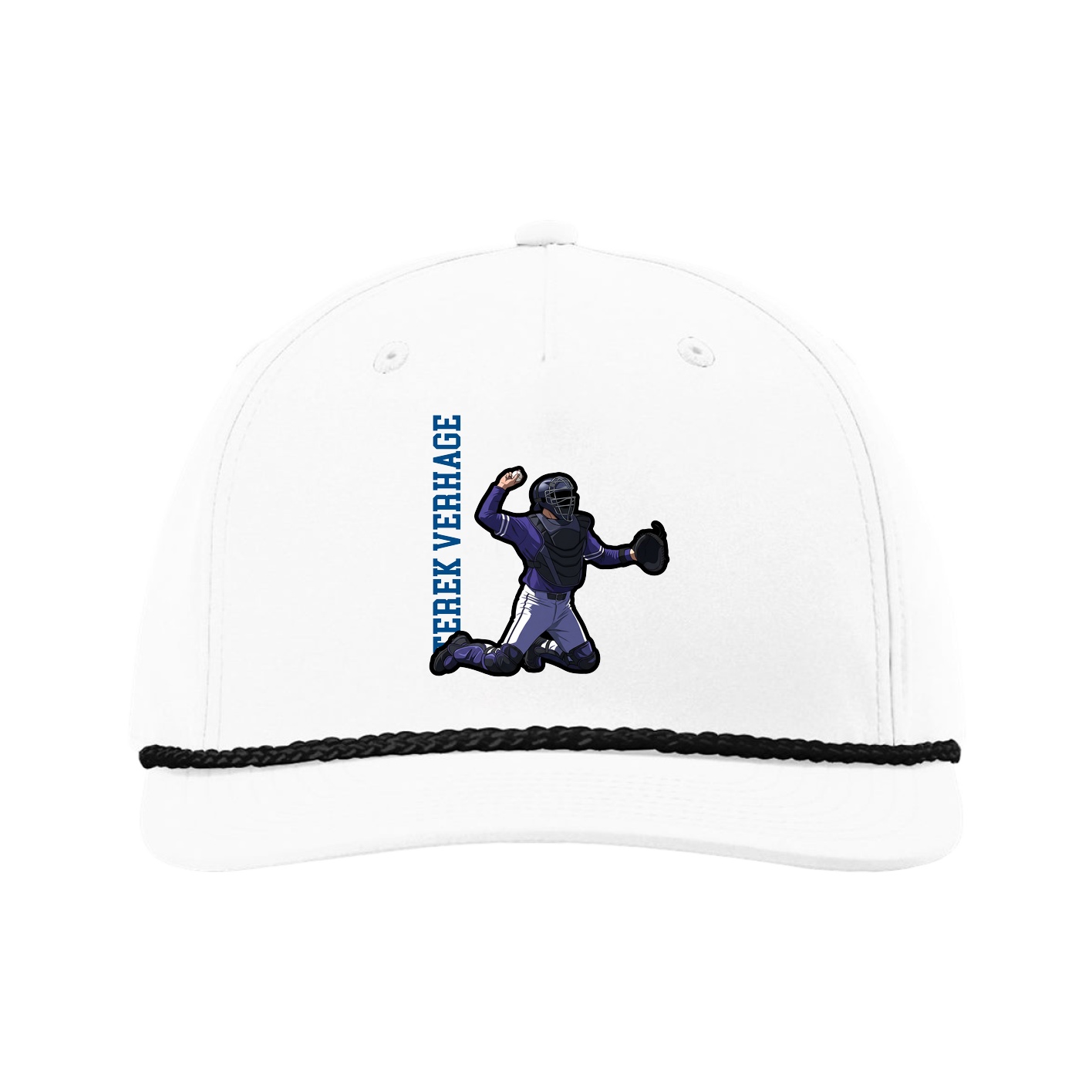 Five-Panel Classic Rope Cap — Name Vertical in White