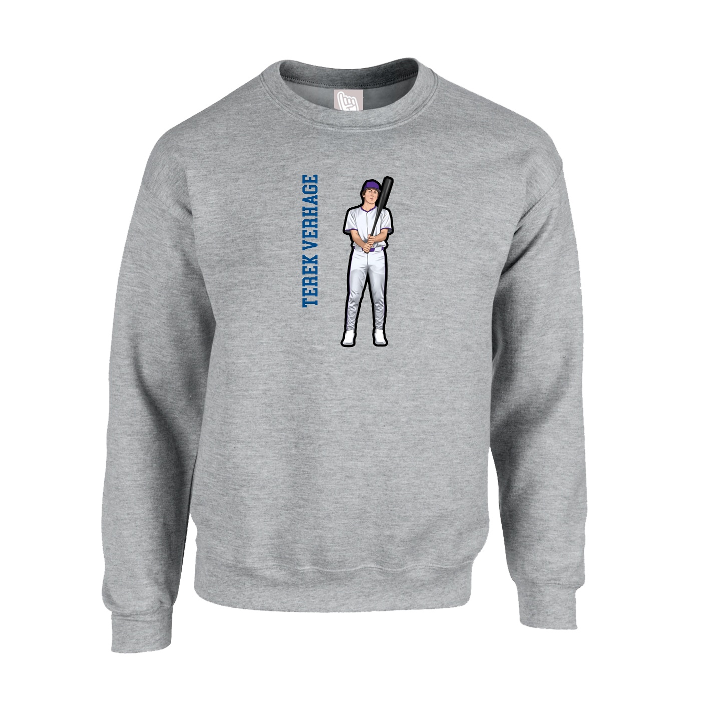 Fleece Crew — Name Vertical in Grey