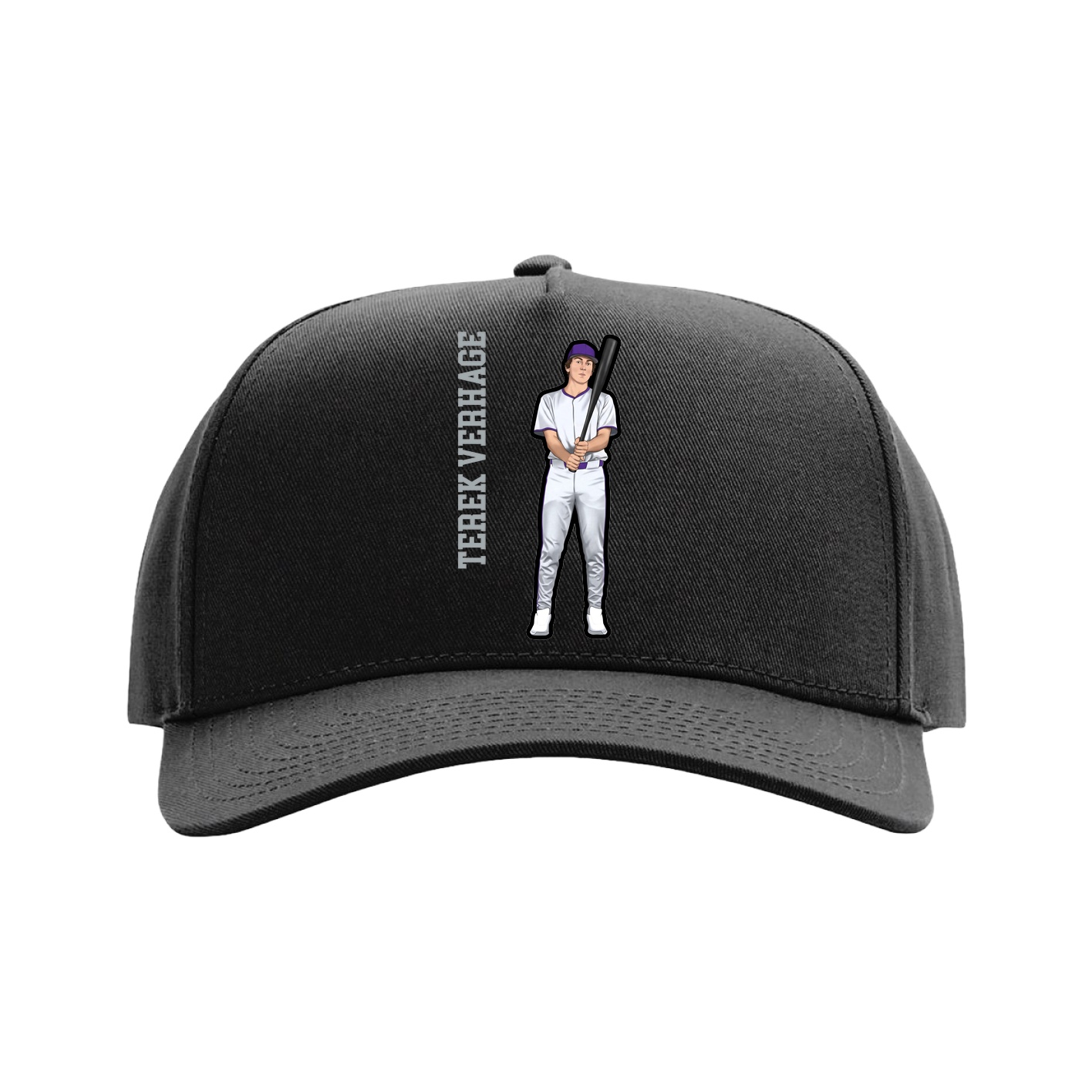 Full Fabric Five-Panel Champ Cap — Name Vertical in Black
