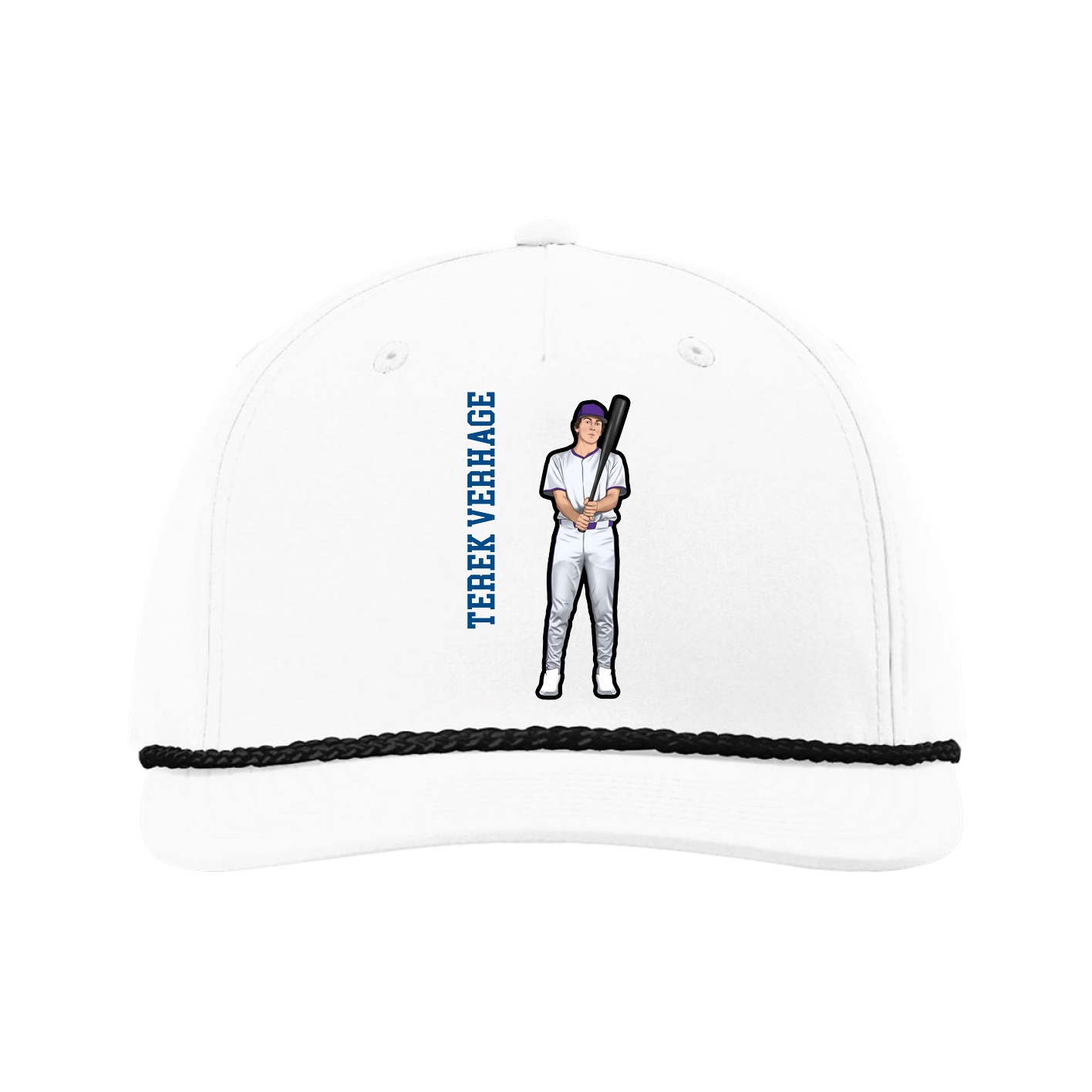 Five-Panel Classic Rope Cap — Name Vertical in White