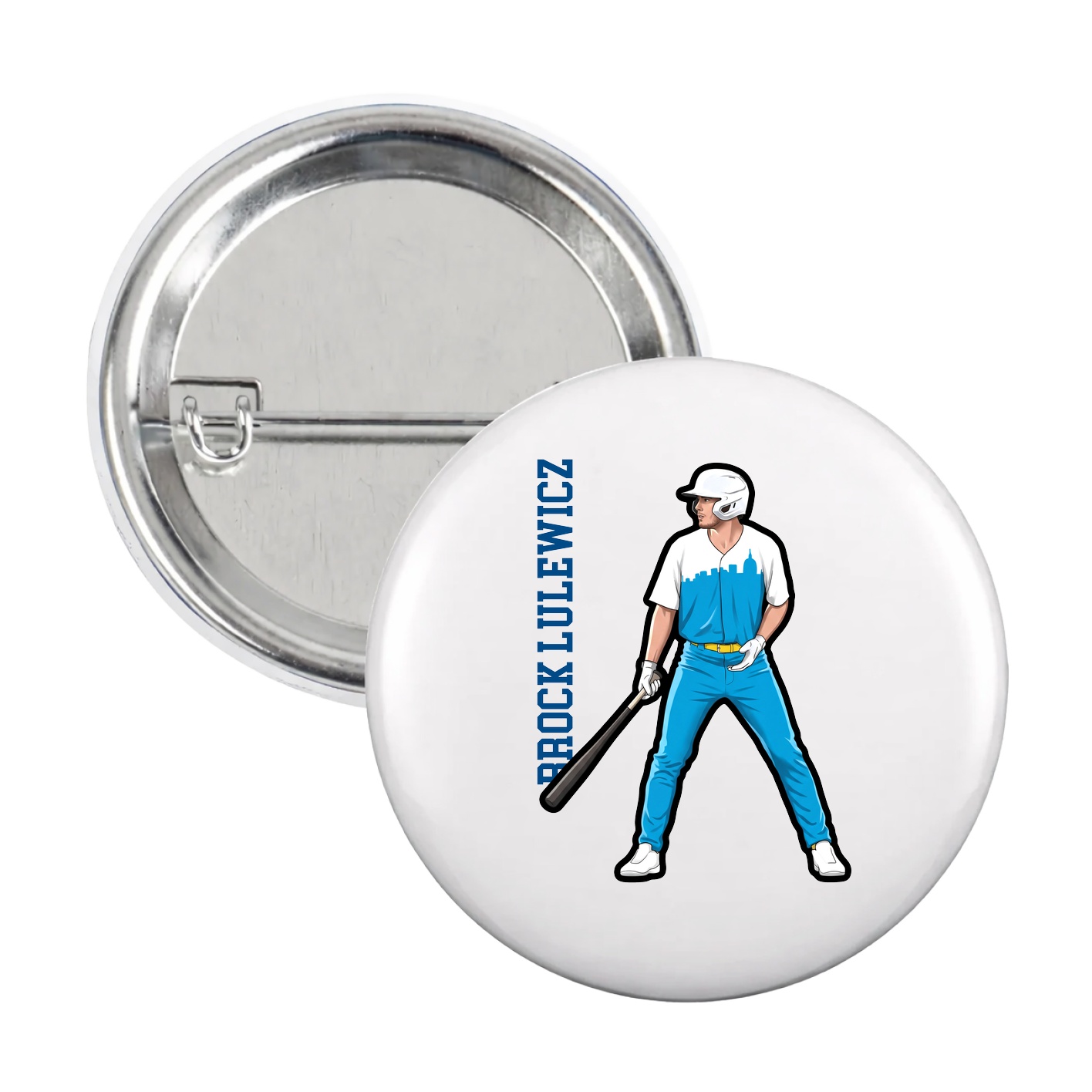 Game Day Button — Name Vertical in White