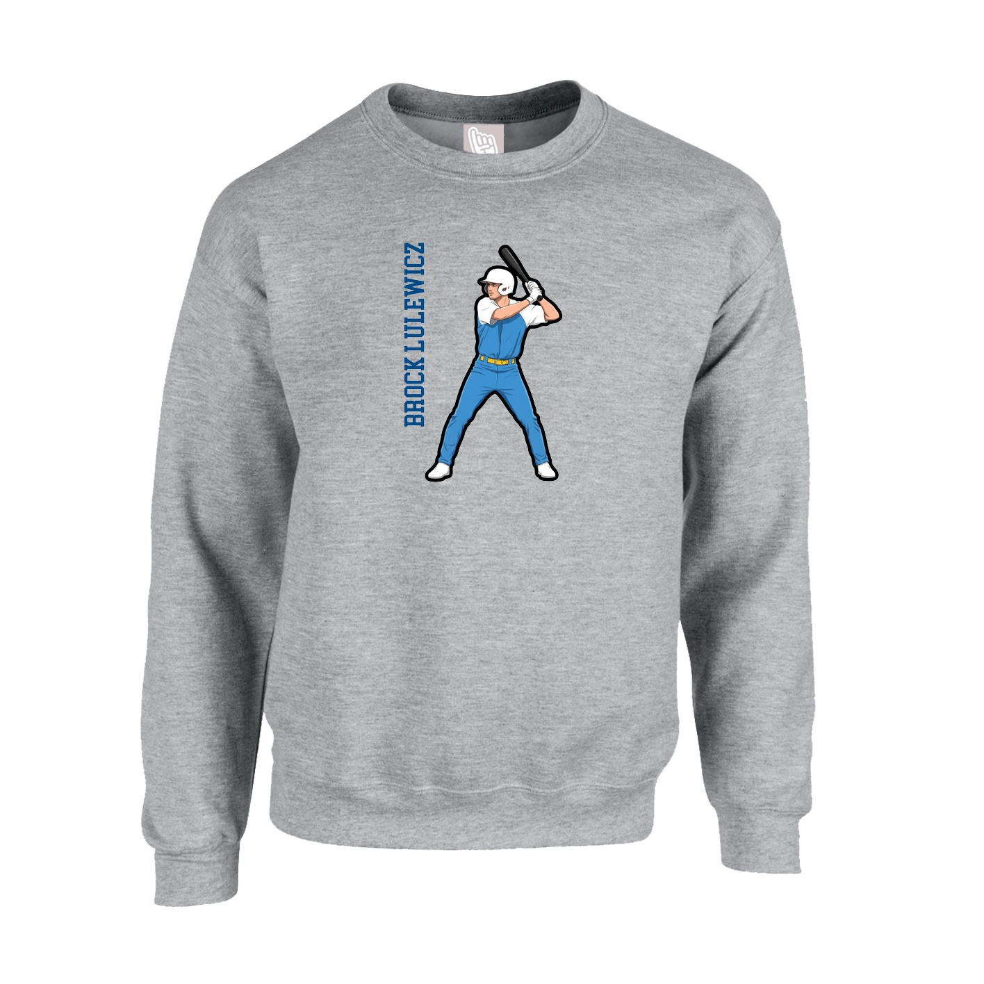 Fleece Crew — Name Vertical in Grey