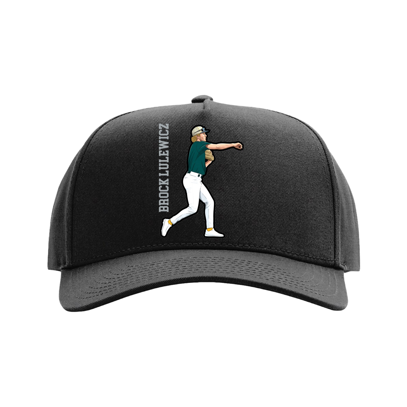 Full Fabric Five-Panel Champ Cap — Name Vertical in Black