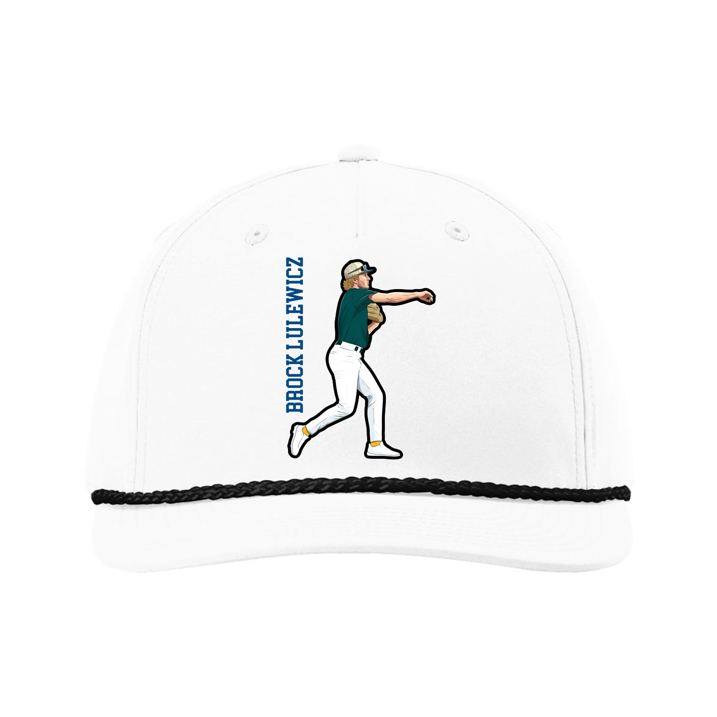Five-Panel Classic Rope Cap — Name Vertical in White