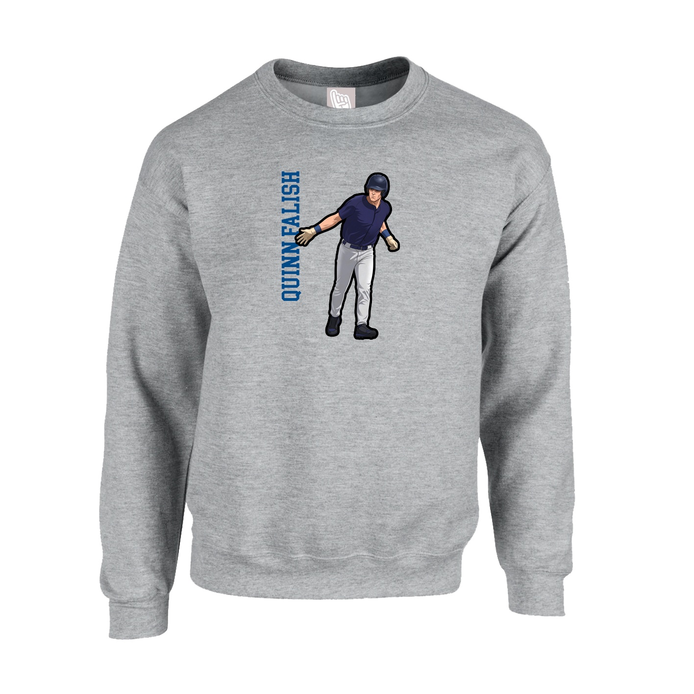 Fleece Crew — Name Vertical in Grey