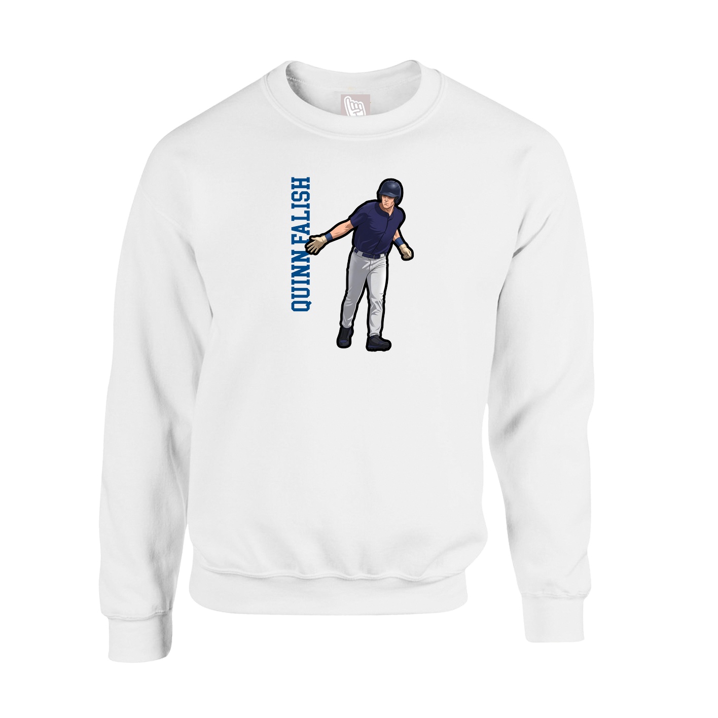 Fleece Crew — Name Vertical in White