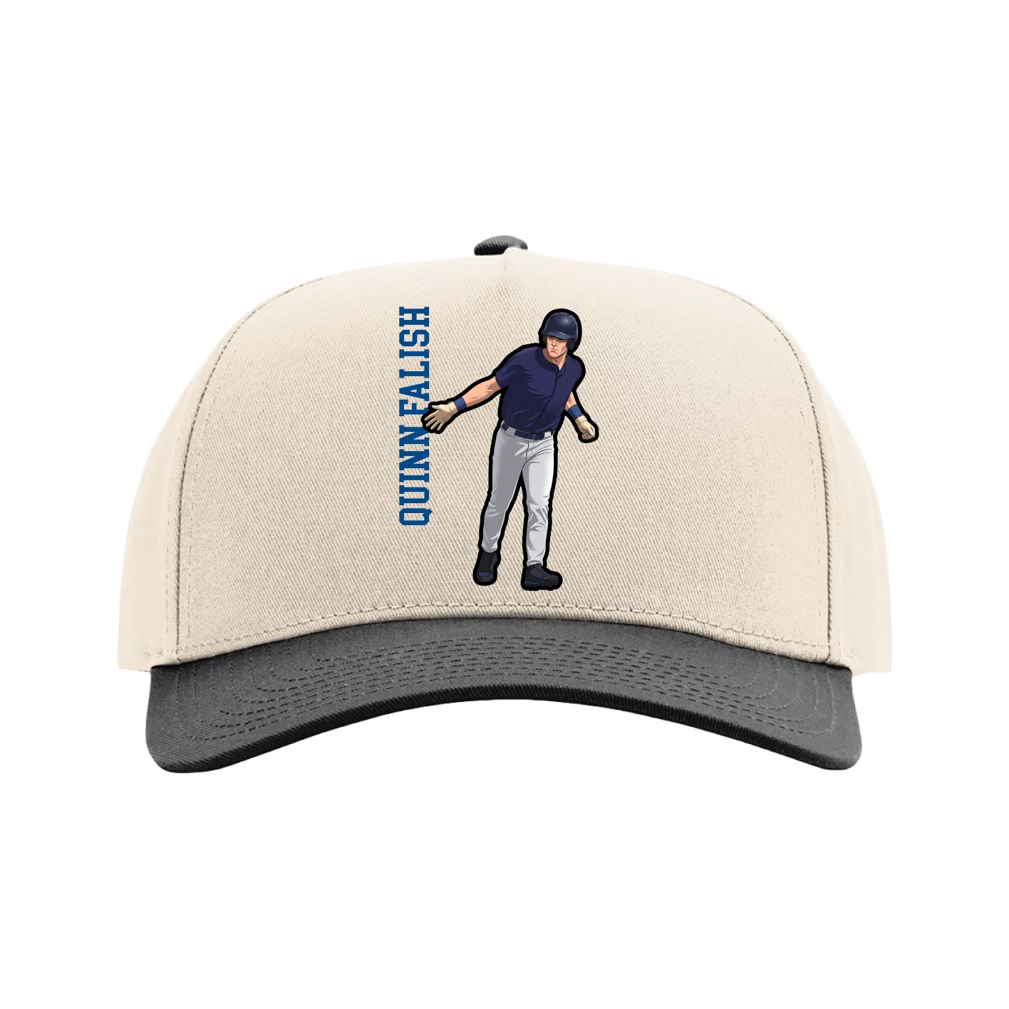 Full Fabric Five-Panel Champ Cap — Name Vertical in Cream/Black