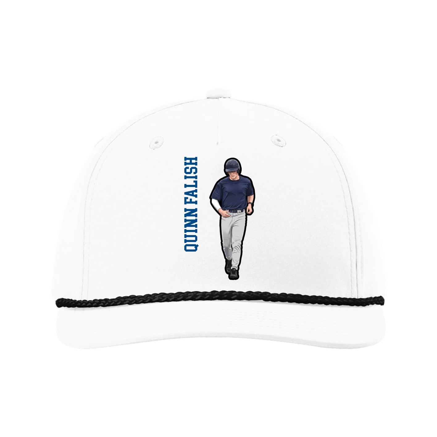 Five-Panel Classic Rope Cap — Name Vertical in White