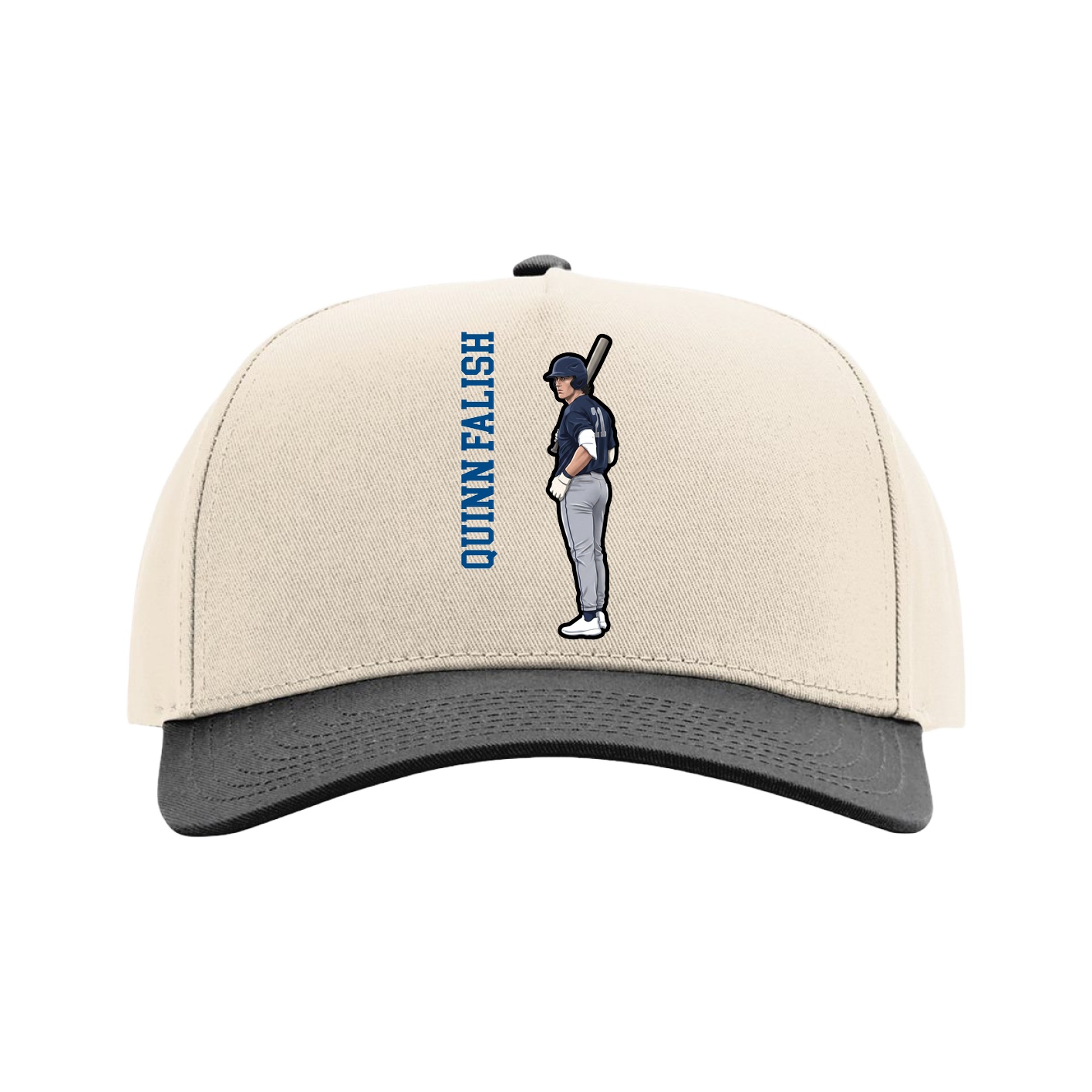 Full Fabric Five-Panel Champ Cap — Name Vertical in Cream/Black