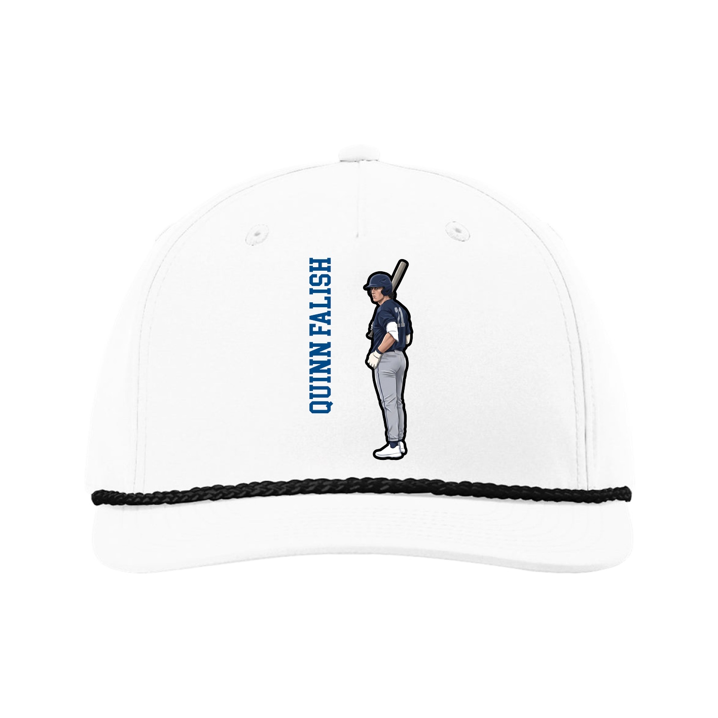 Five-Panel Classic Rope Cap — Name Vertical in White