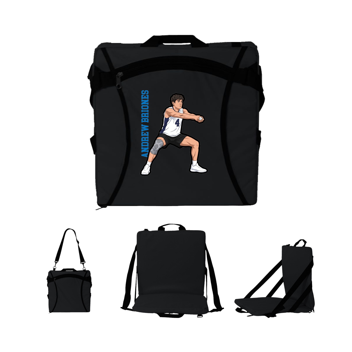 Folding Stadium Seat — Name Vertical in Black