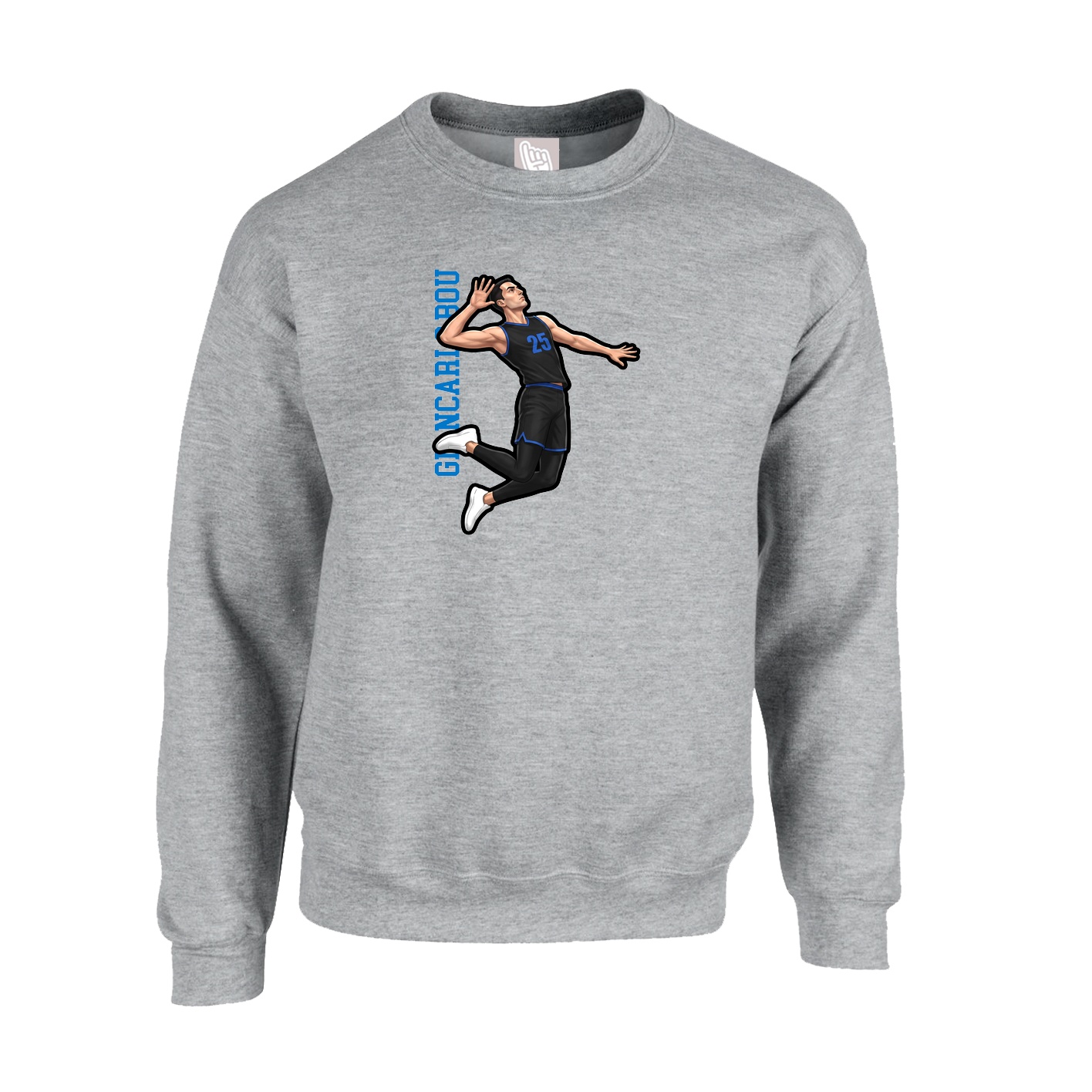 Fleece Crew — Name Vertical in Grey