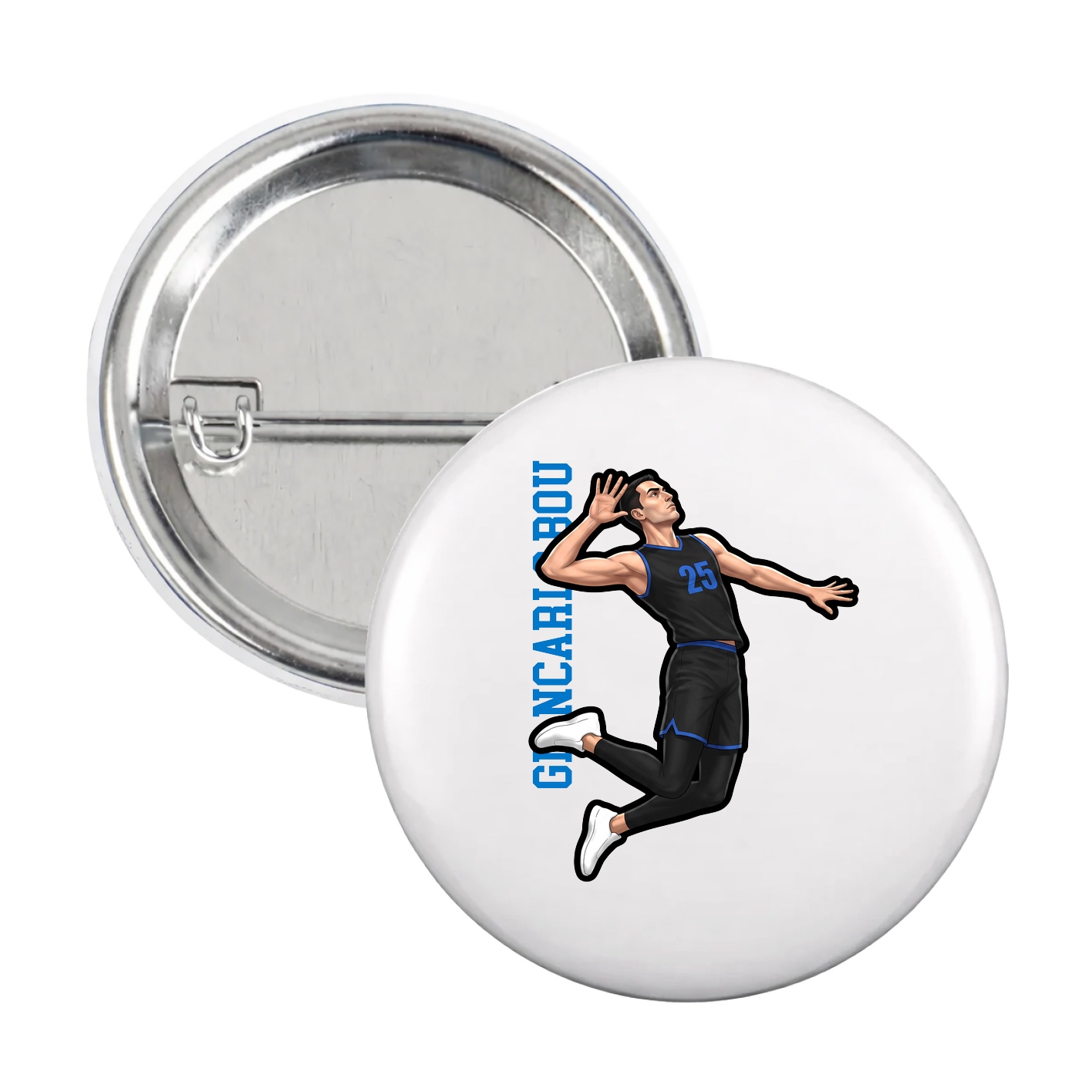 Game Day Button — Name Vertical in White