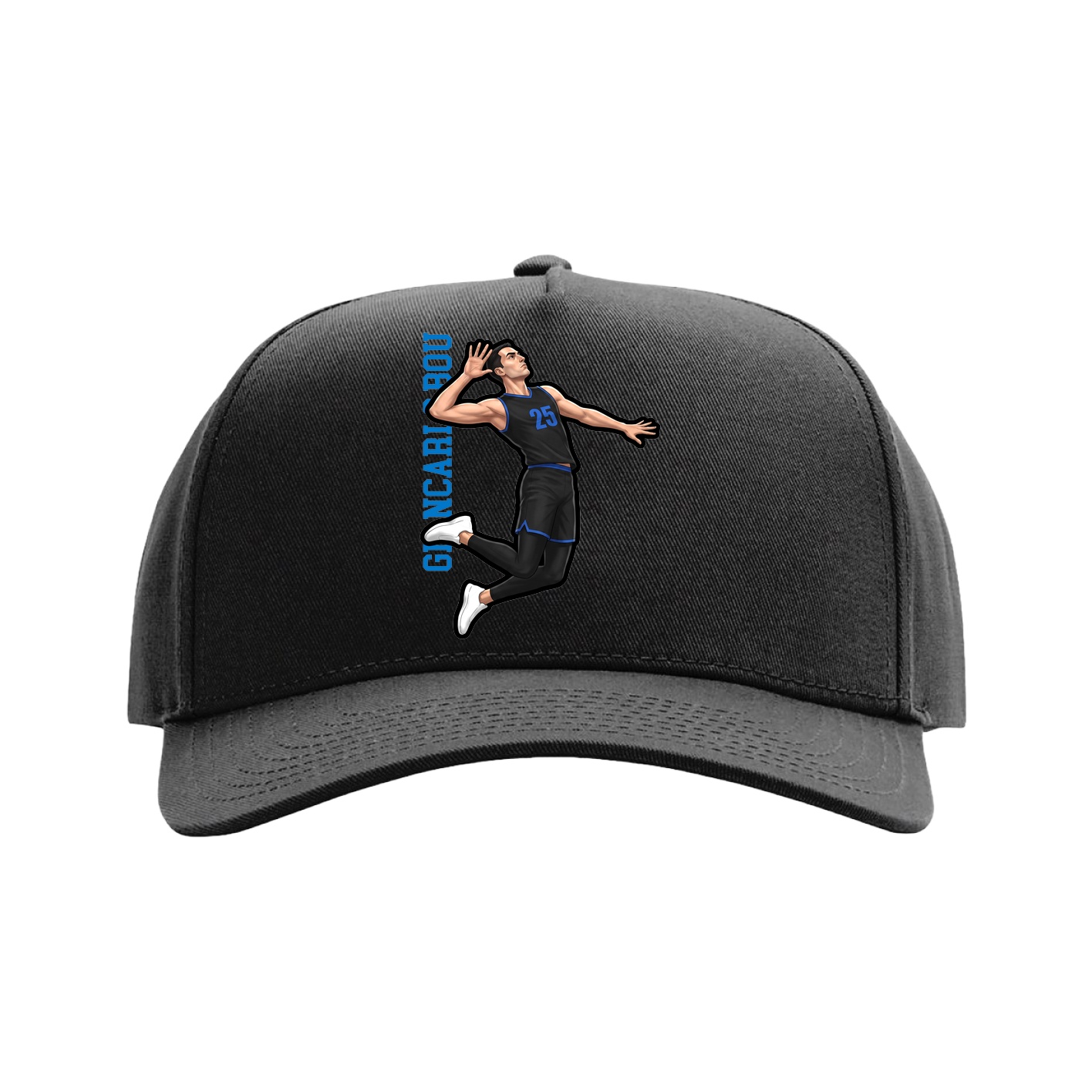 Full Fabric Five-Panel Champ Cap — Name Vertical in Black